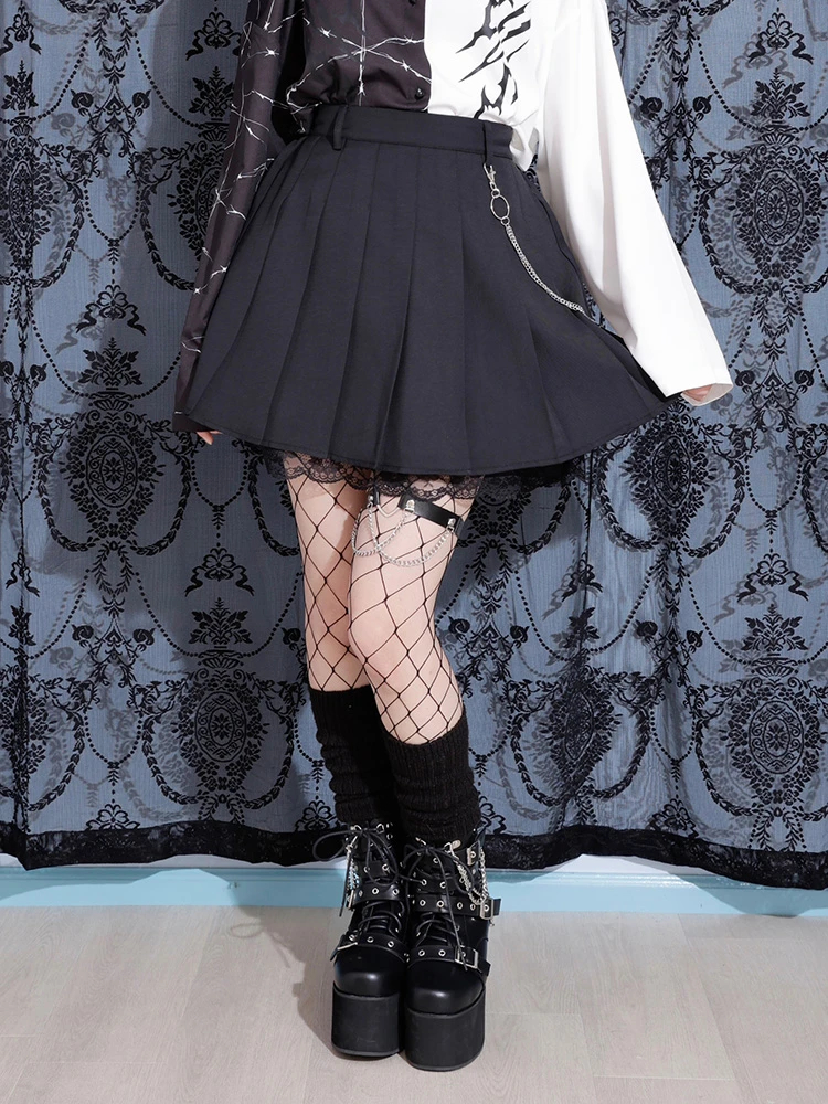 NOEMIE(ノエミー) |［丈42cm］チェーン付き裾レースプリーツスカート