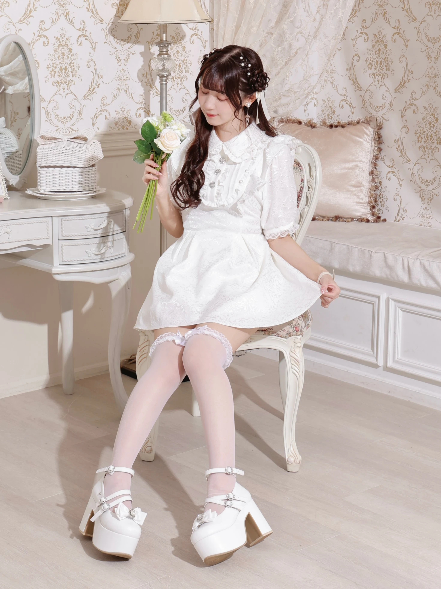 お嬢さんジャガードパールラッフルセットアップ（セットアップ｜オフ 