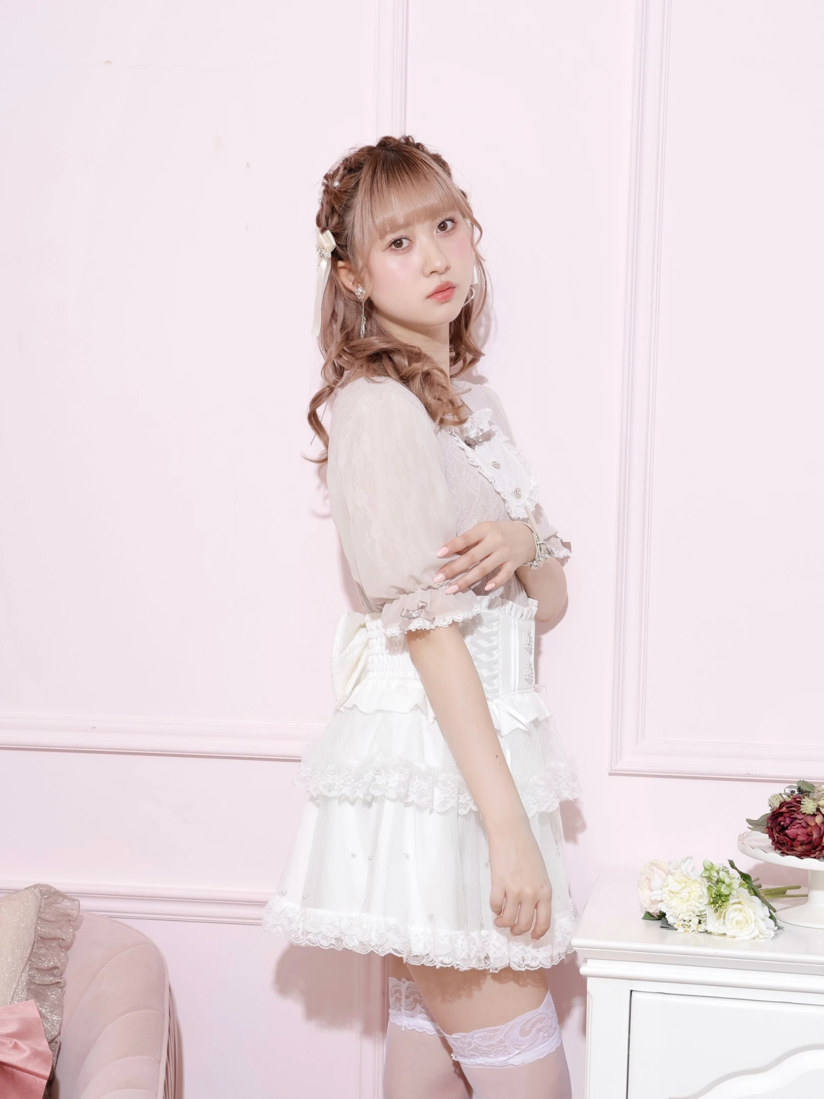 バックリボンパールチュールティアードスカパン（ショートパンツ｜オフ