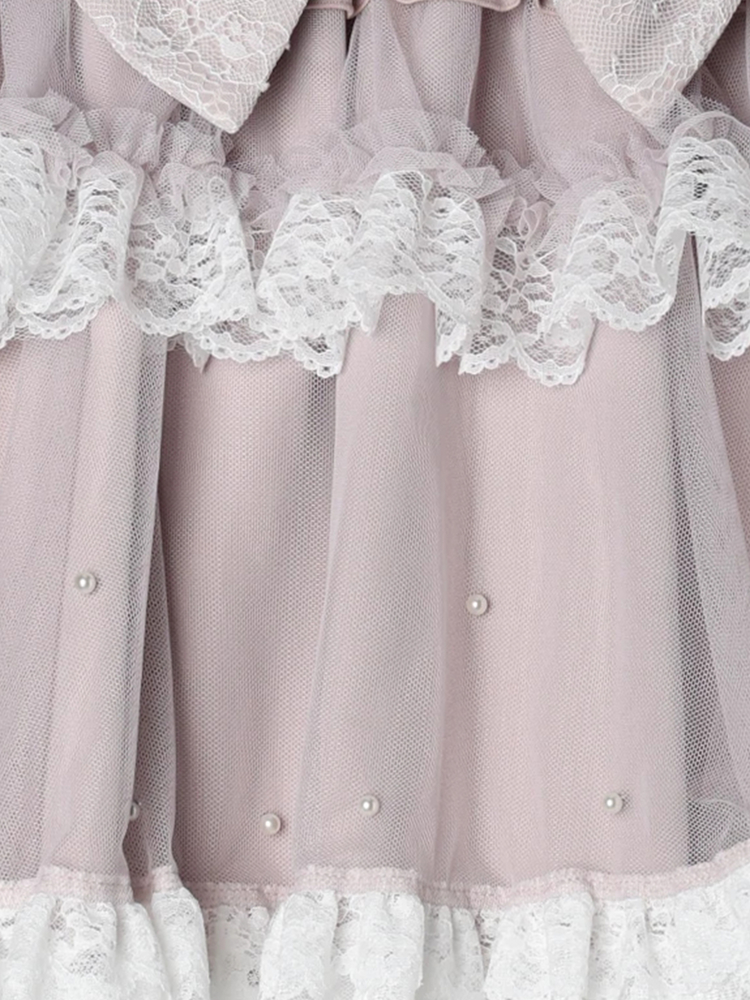 バックリボンパールチュールティアードスカパン（ショートパンツ｜オフ