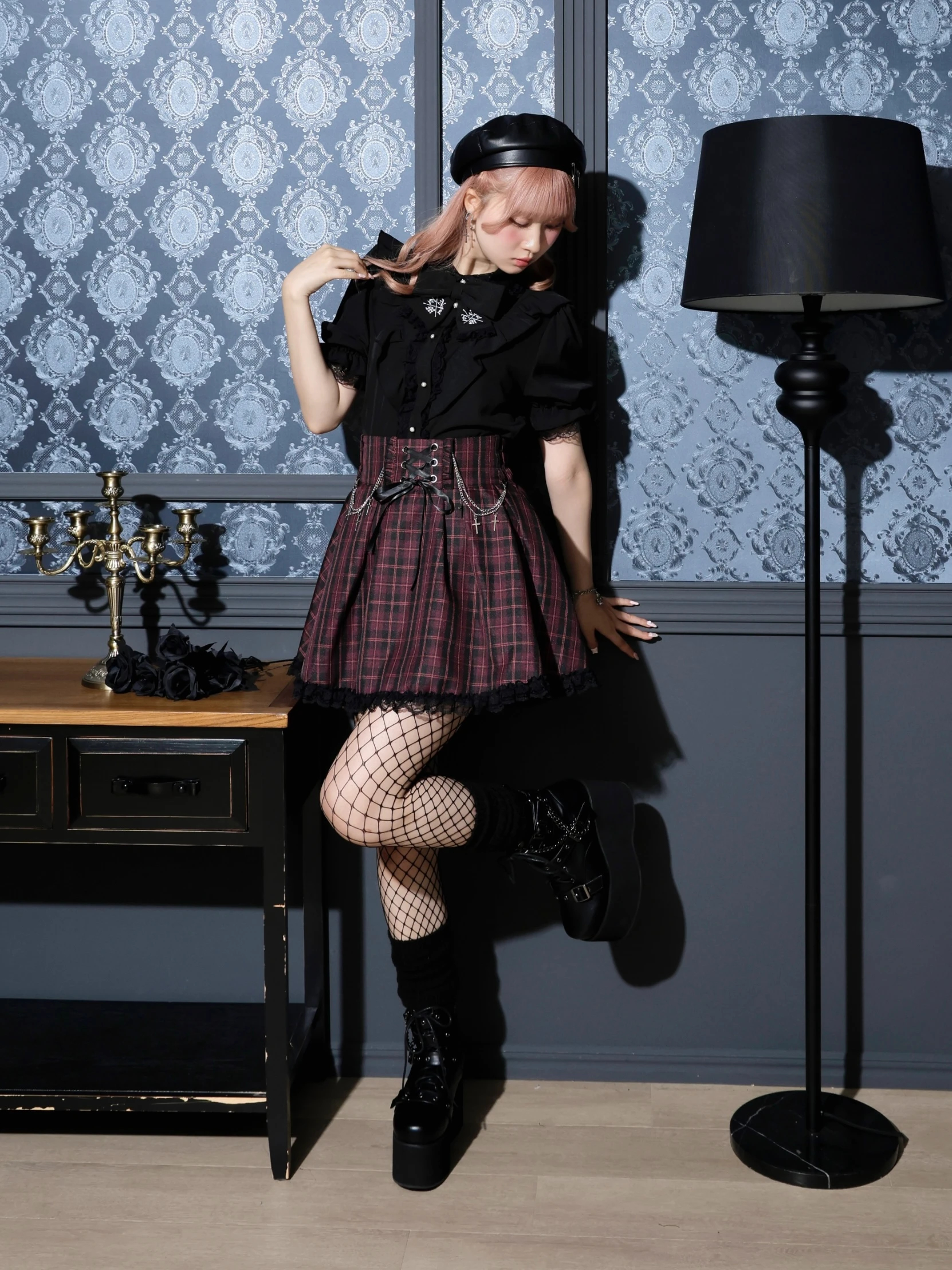 クロスチェーンレースアップスカパン（ショートパンツ｜黒・ピンク・青