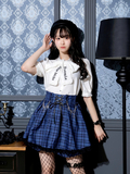 d.i.a クロスチャーム チェーン編み上げ タンクトップ 黒レース ノエミー NOEMIE クロスチェーンレースアップスカパン （青