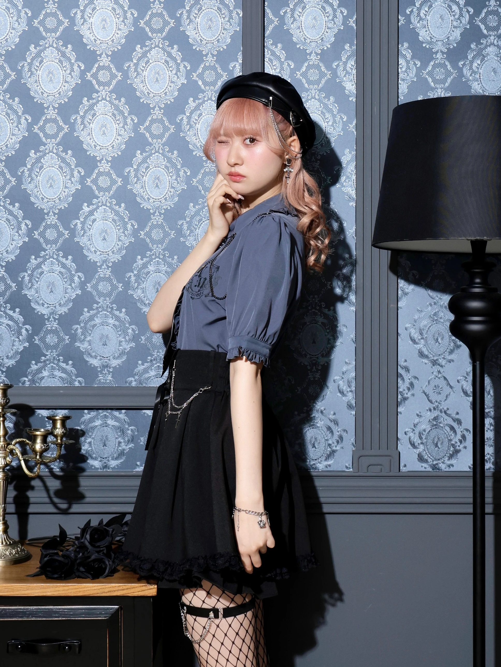 クロスチェーンレースアップスカパン（ショートパンツ｜黒