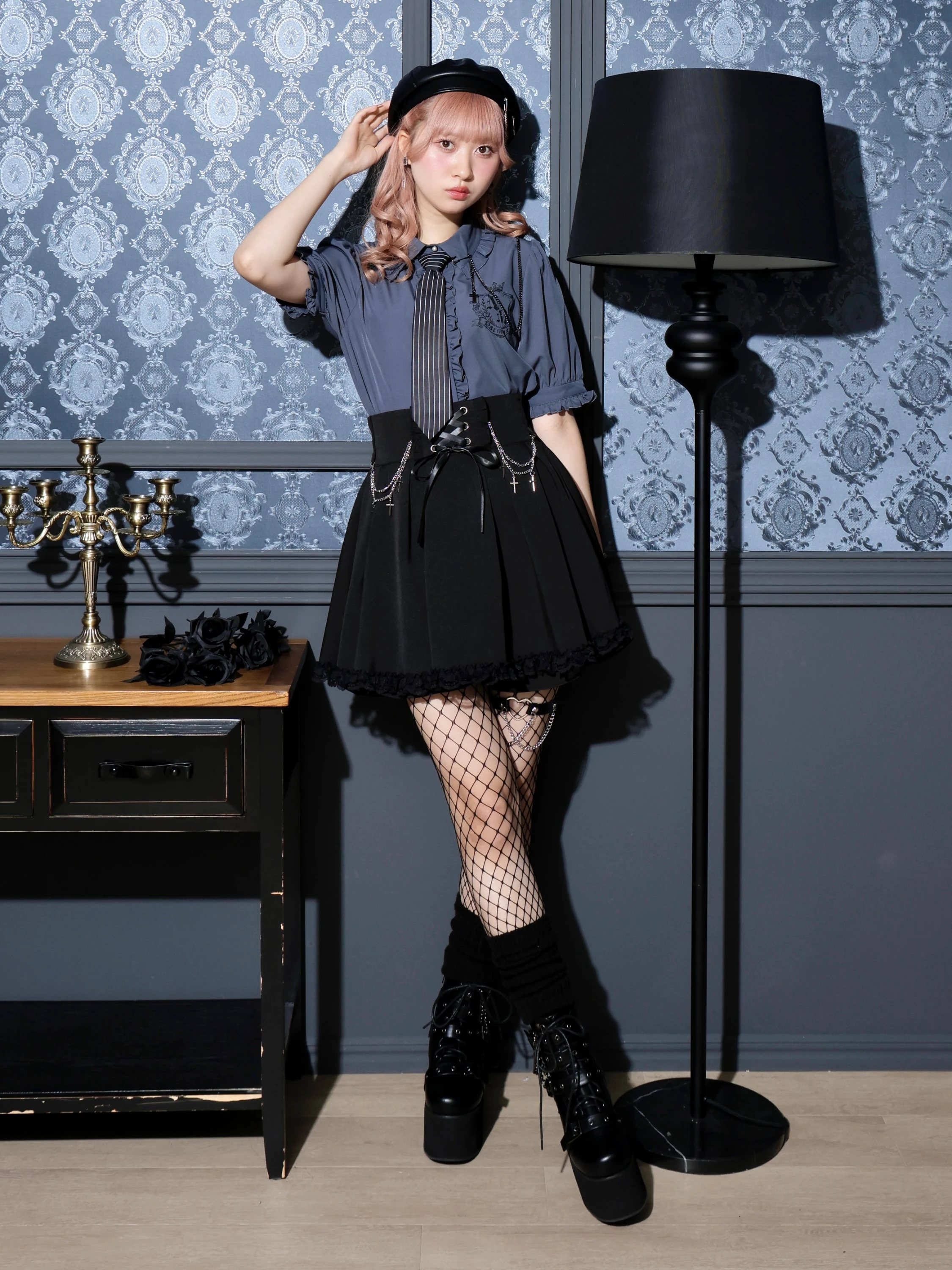【新品】ブラックピースナウ BPN クロスチェーン付き裾レーススカート M 新品】ブラックピースナウ BPN クロスチェーン付き裾レース