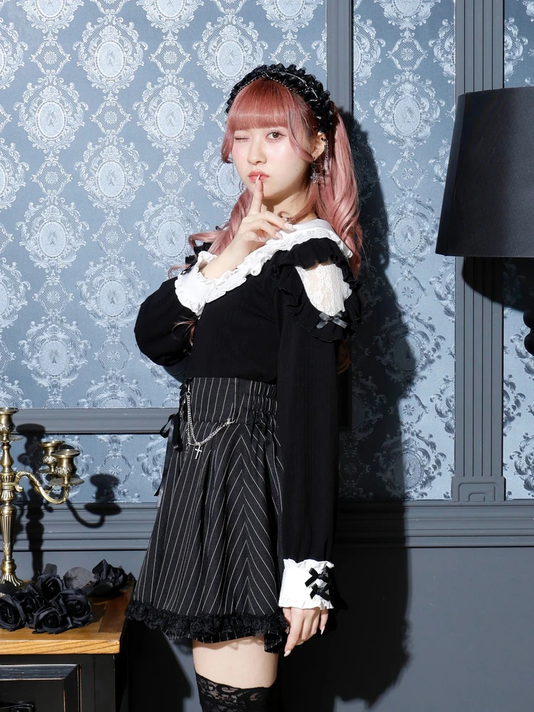 【新品】ブラックピースナウ BPN クロスチェーン付き裾レーススカート M 新品】ブラックピースナウ BPN クロスチェーン付き裾レース