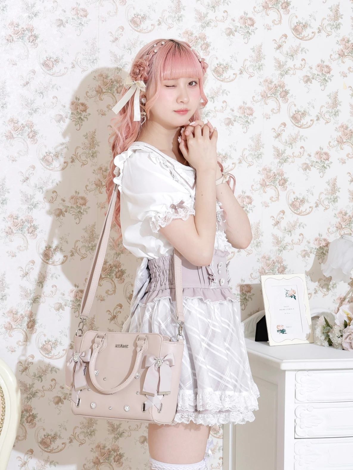 お嬢さんビジューレースアップ2WAYバッグ（ショルダーバッグ