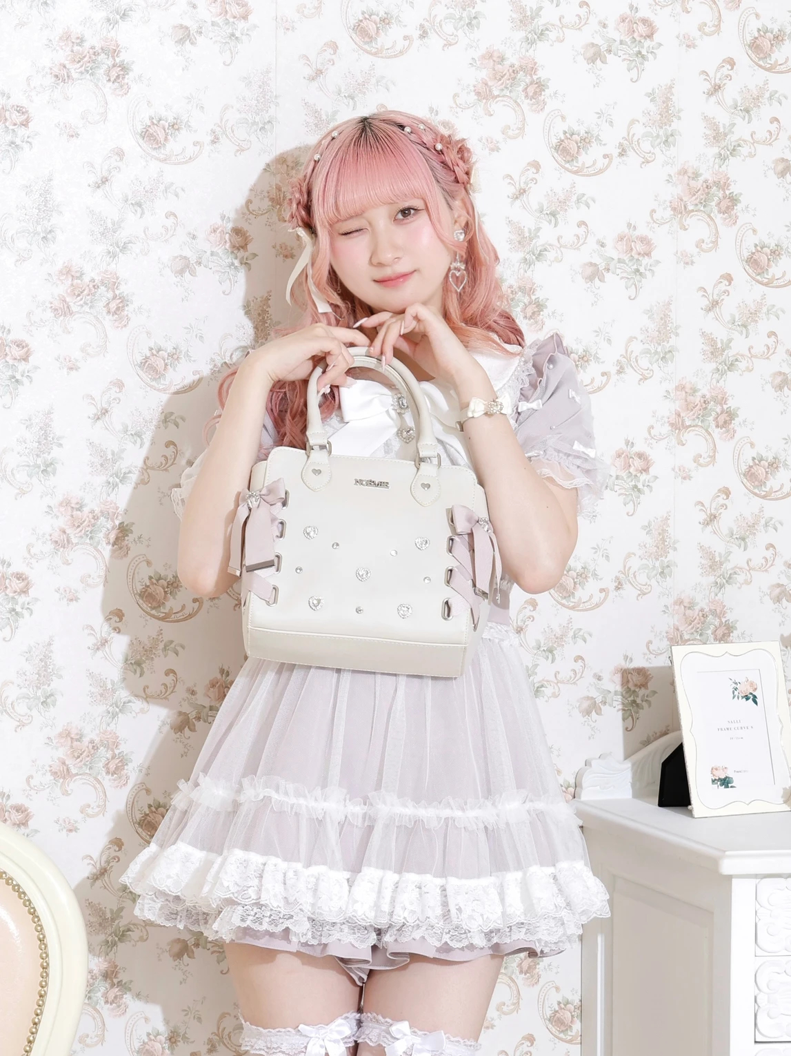 お嬢さんビジューレースアップ2WAYバッグ（ショルダーバッグ