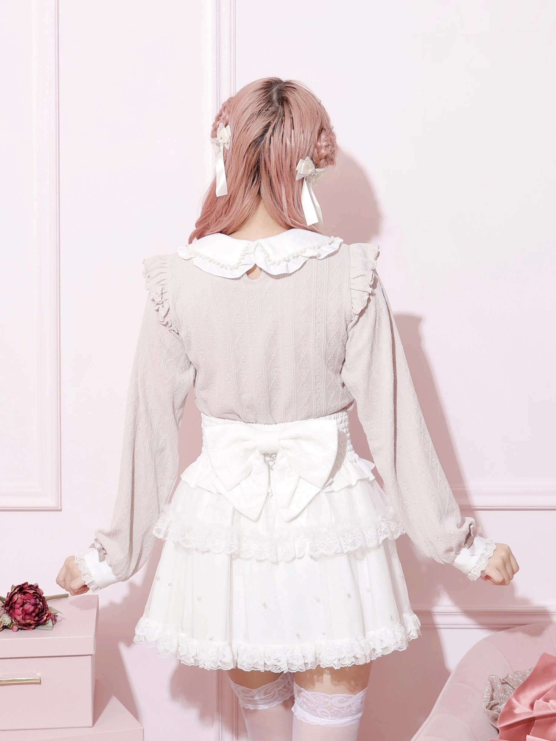 NOEMIE / お嬢さんハートチャームレースアップカットソー / ブラック ノエミー NOEMIE お嬢さんハートチャームレースアップカットソー