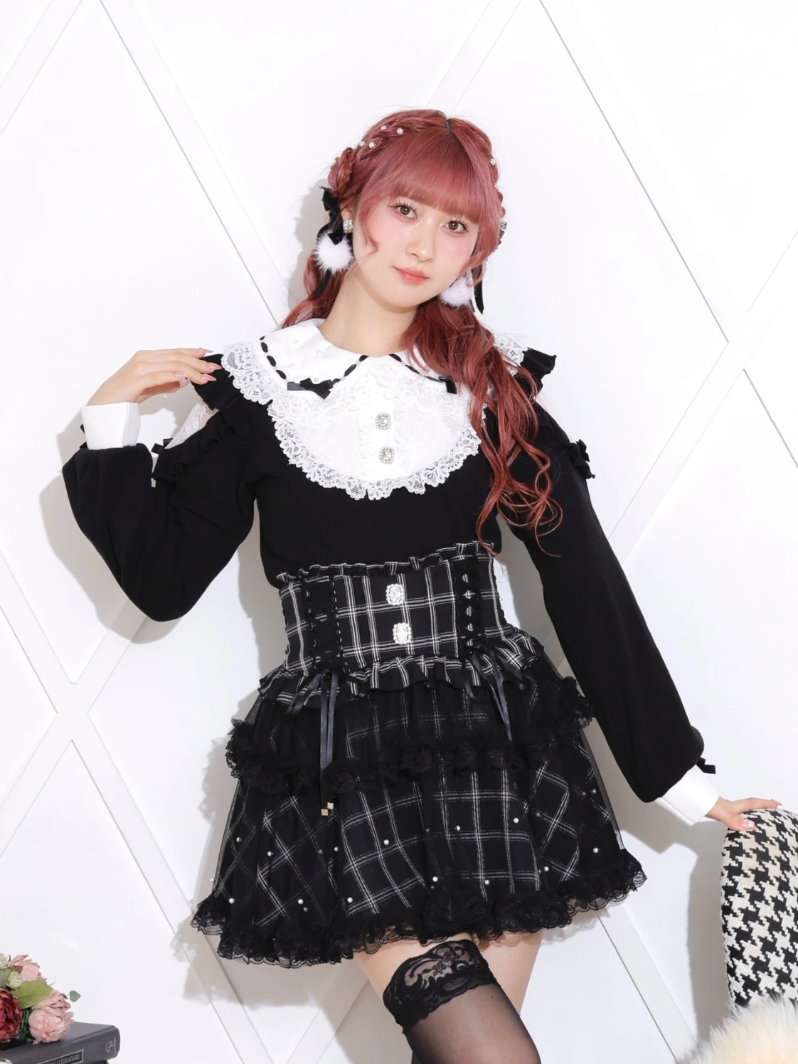 お嬢さんリボンパールフリルヨークカットソー（カットソー・T