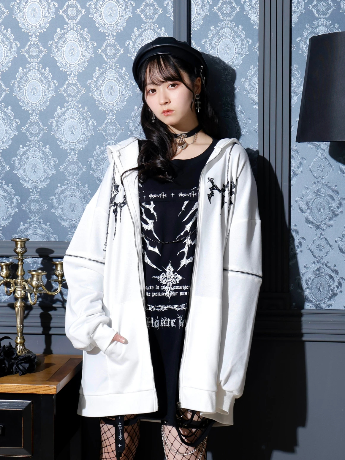 NOEMIE うさ耳フードパーカー パーカー ウサ耳 ブラック 黒 2WAYうさ耳ユニセックスZIP裏毛パーカー（パーカー｜黒・紫