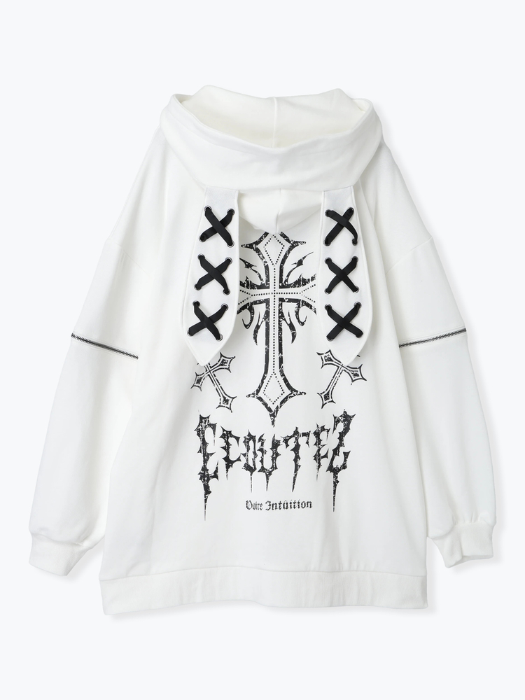 2WAYうさ耳ユニセックスZIP裏毛パーカー（パーカー｜黒・紫・オフ