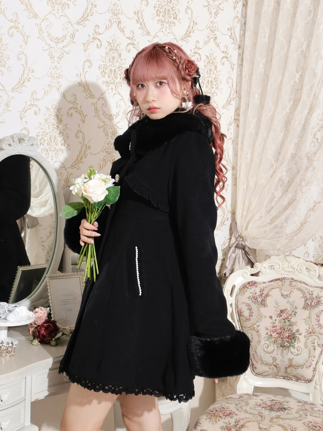 NOEMIE お嬢さんワッフルショートコート 黒 M ノエミー NOEMIE お嬢さんワッフルショートコート （黒