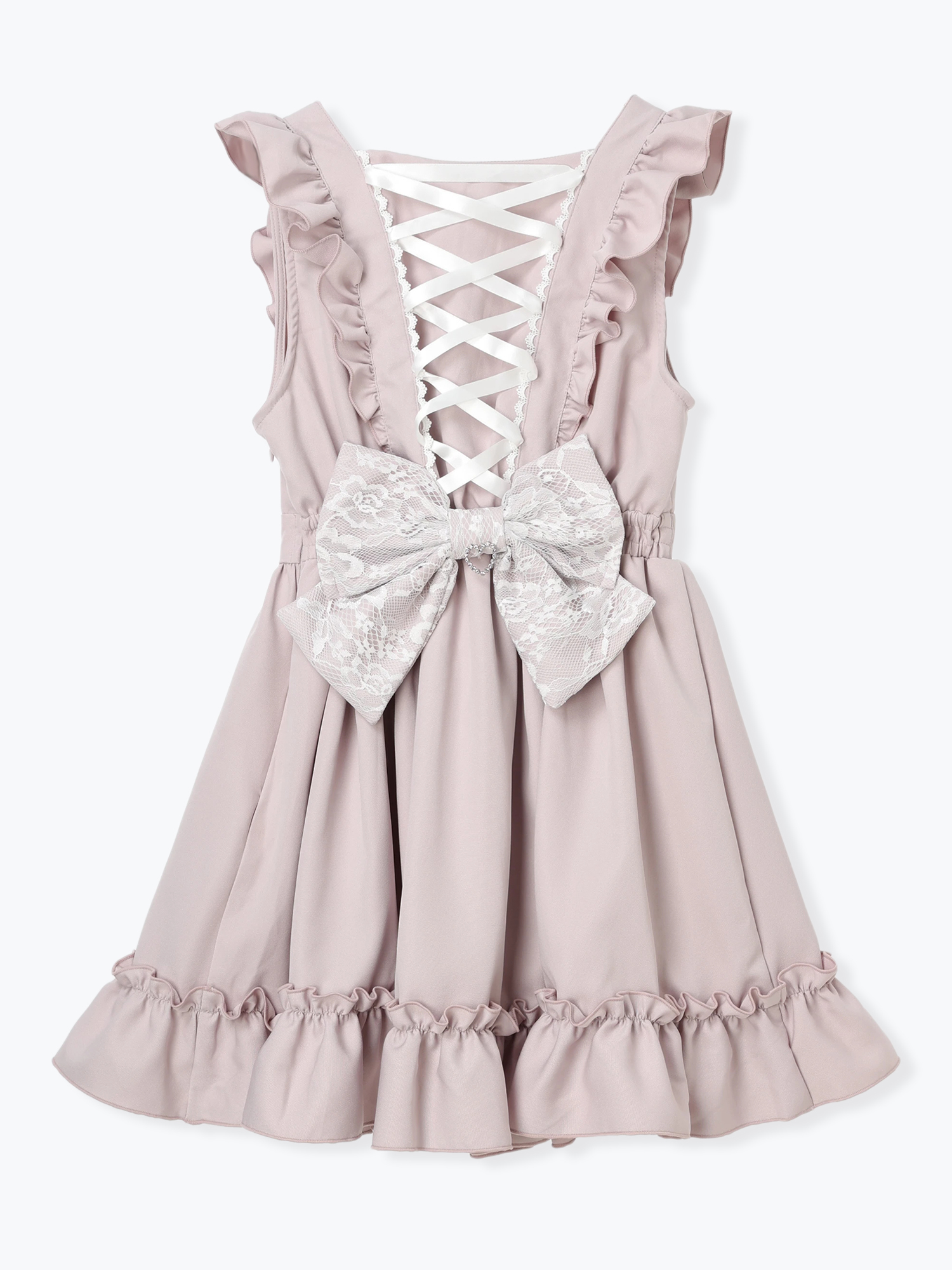 バックレースアップドレッシージャンパースカート（ミニワンピース