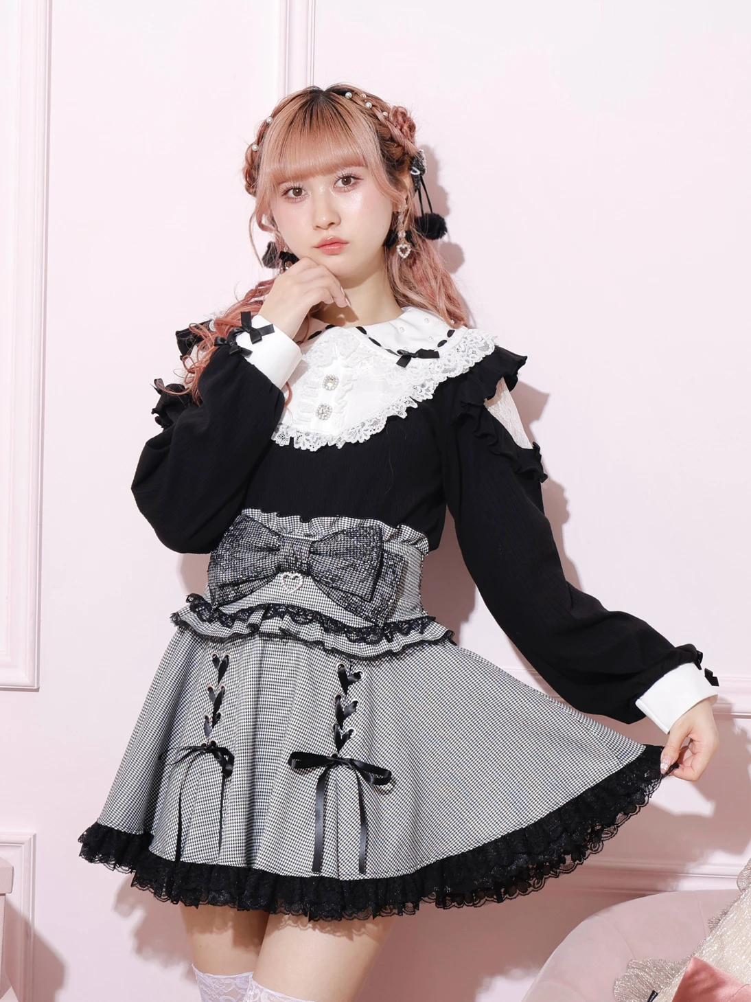 ドーリーリボンダブルスピンドルスカパン（ミニスカート｜A柄