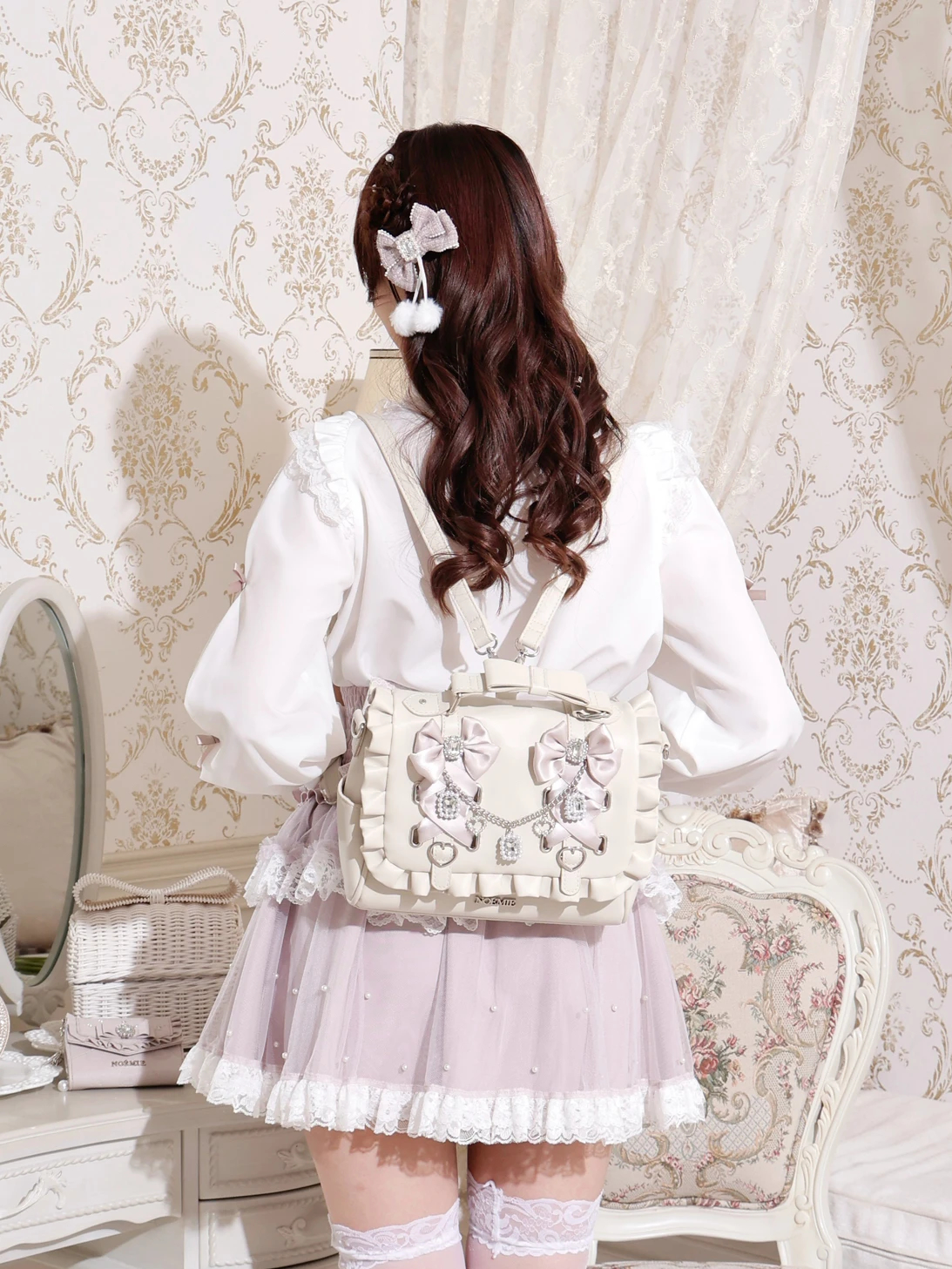 キラキラリボンチャーム3WAYリュック（リュック｜アイボリー・ピンク