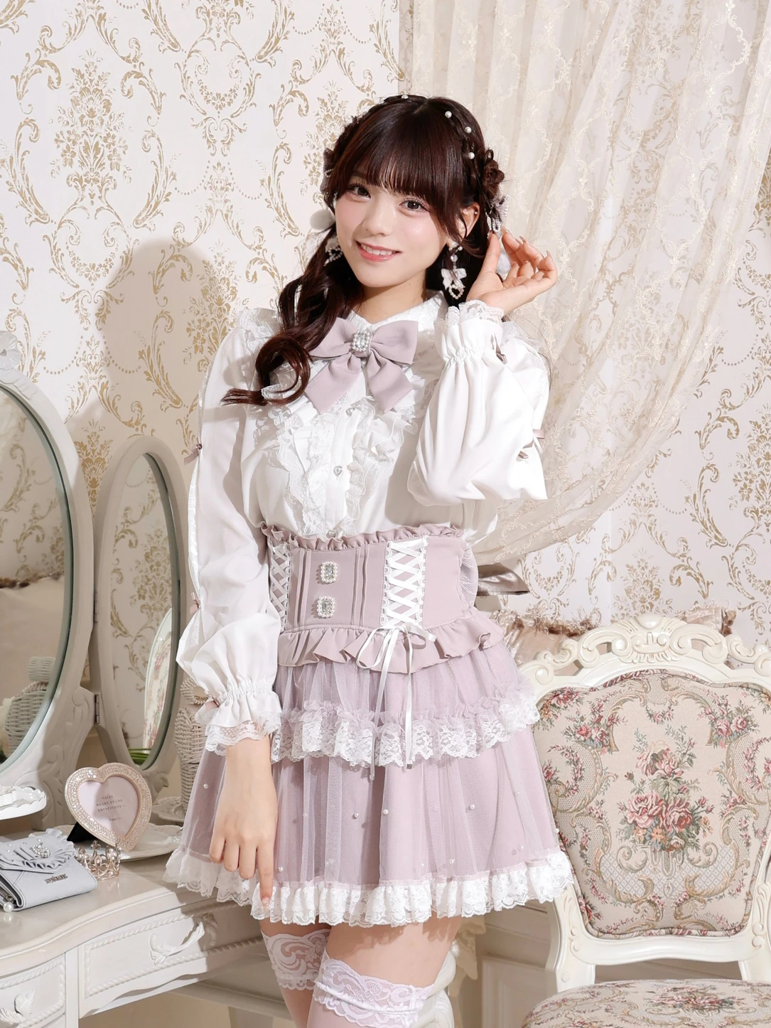 人気新品 スリーブリボンフリルブラウス（シャツ・ブラウス｜ペールピンク シャツ+ブラウス(長袖+七分)