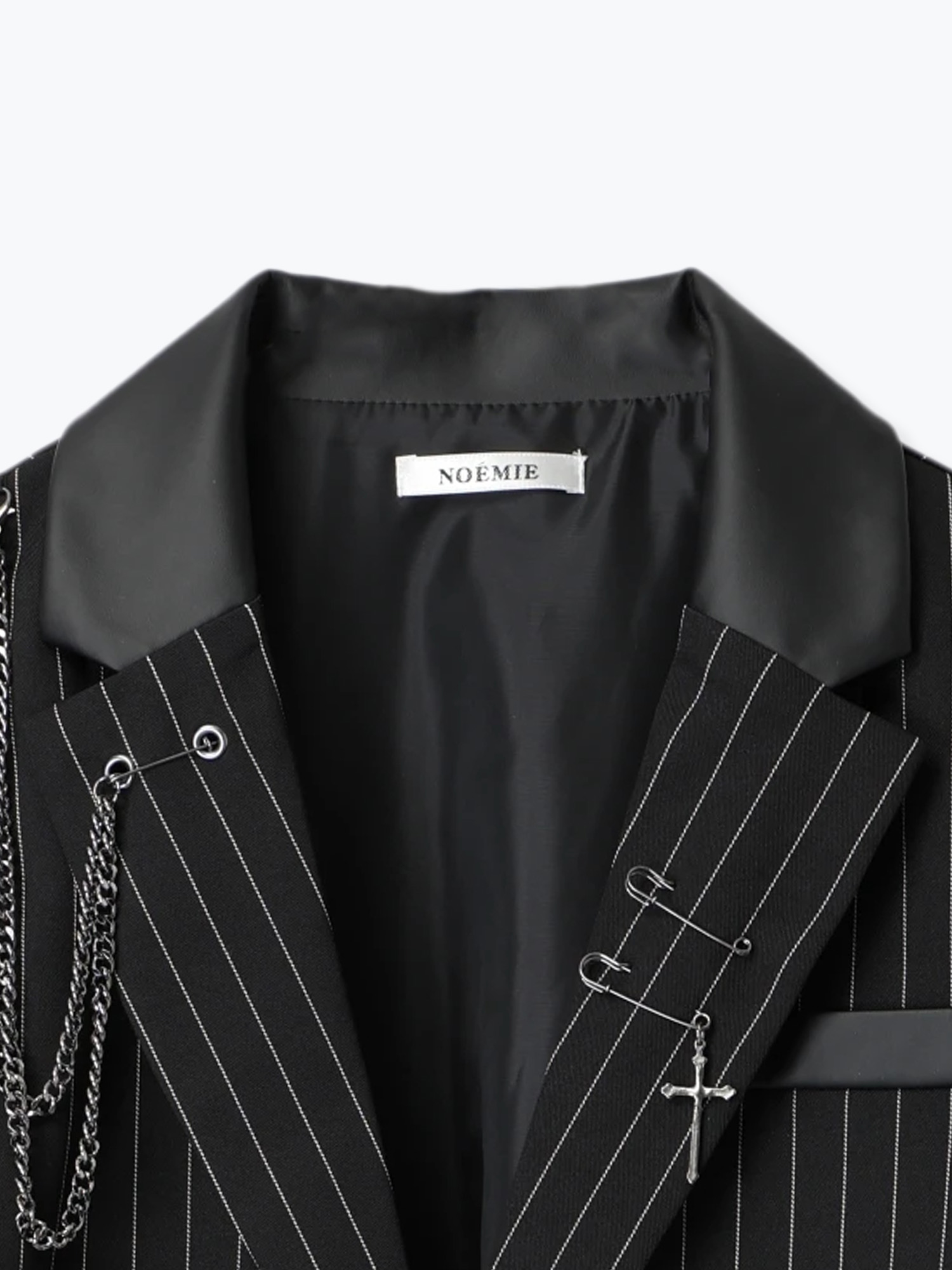 合皮切り替えクロップドテーラージャケット（ブルゾン｜黒・A柄