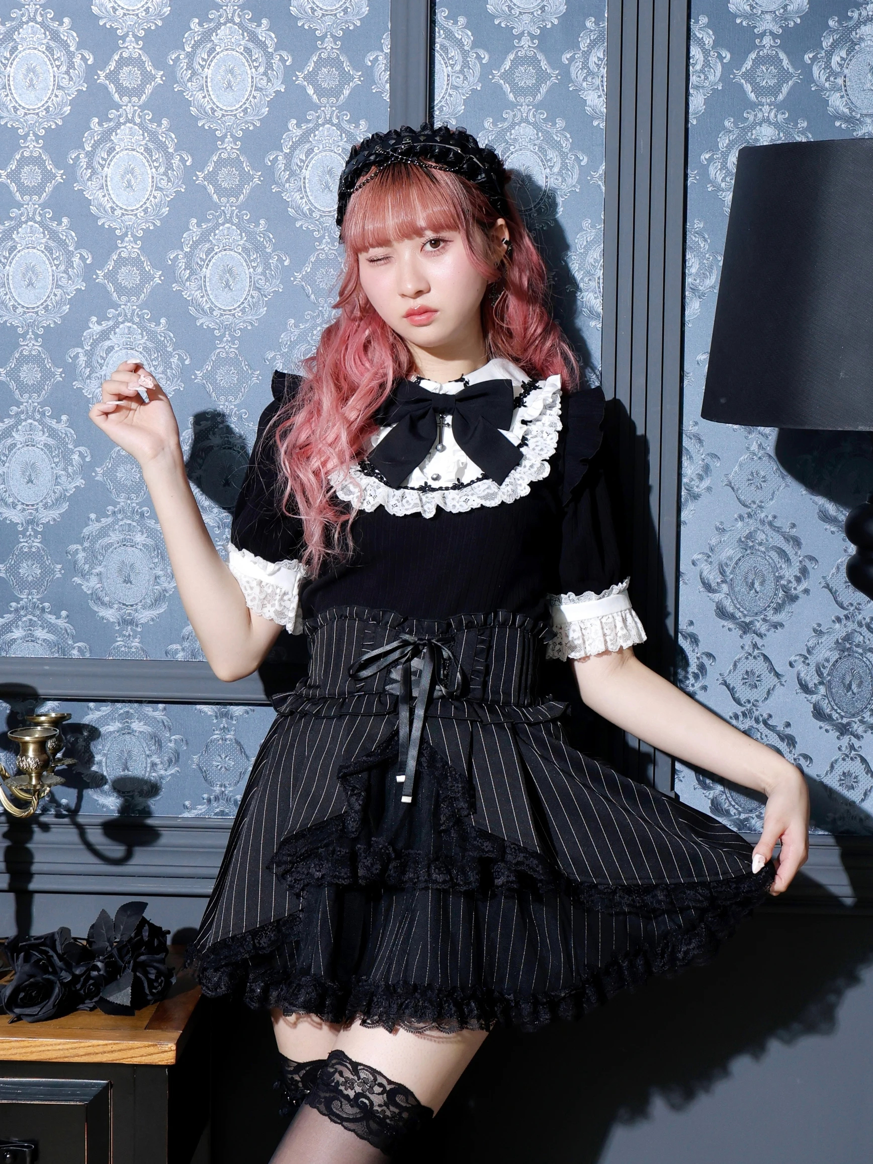 ゴシックレイヤードスカパン（ミニスカート｜黒・A柄・B柄・紫