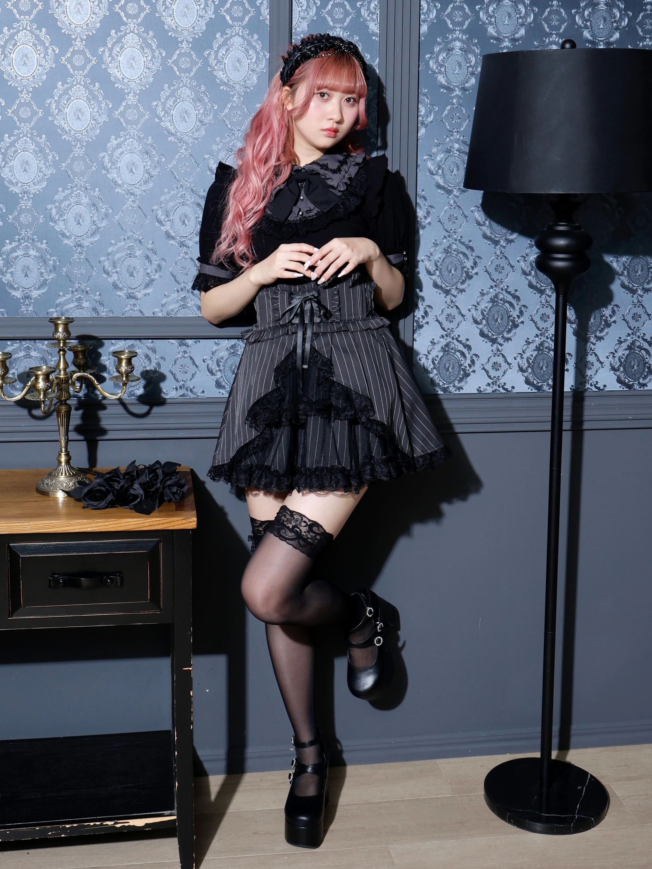 ゴシックレイヤードスカパン（ミニスカート｜黒・A柄・B柄・紫