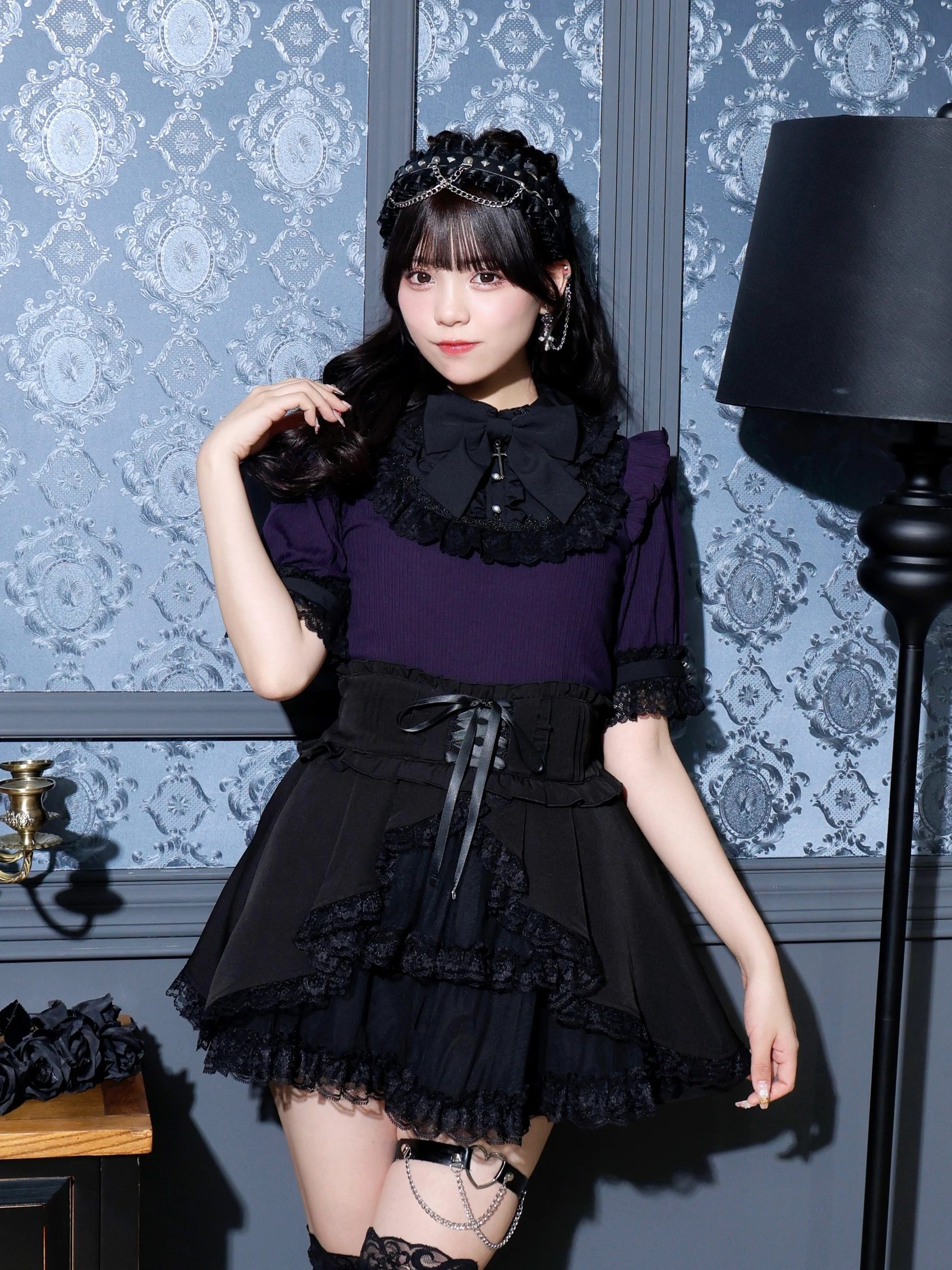 ゴシックレイヤードスカパン（ミニスカート｜黒・A柄・B柄・紫