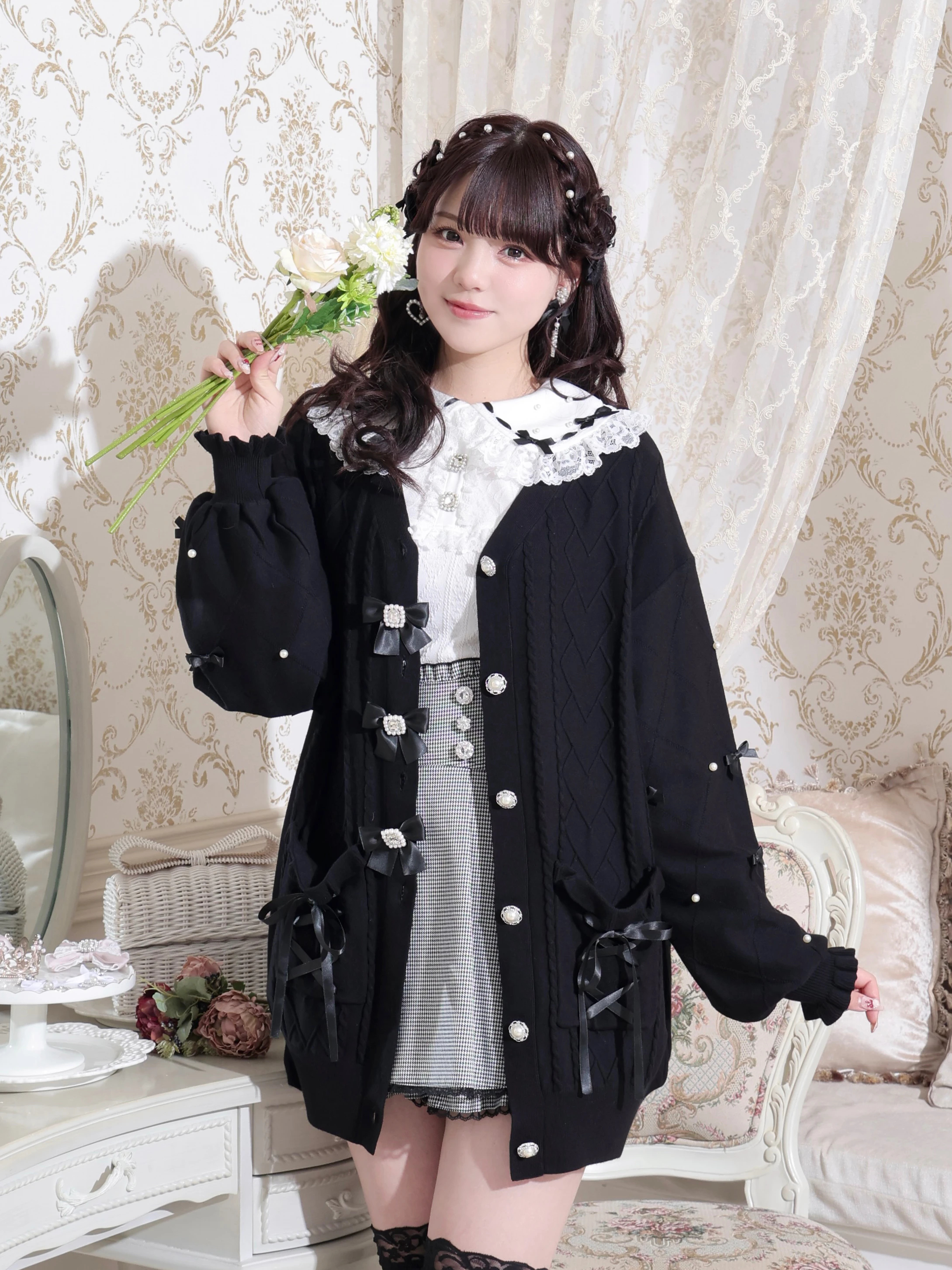 キラキラリボンケーブルカーディガン（カーディガン｜オフホワイト