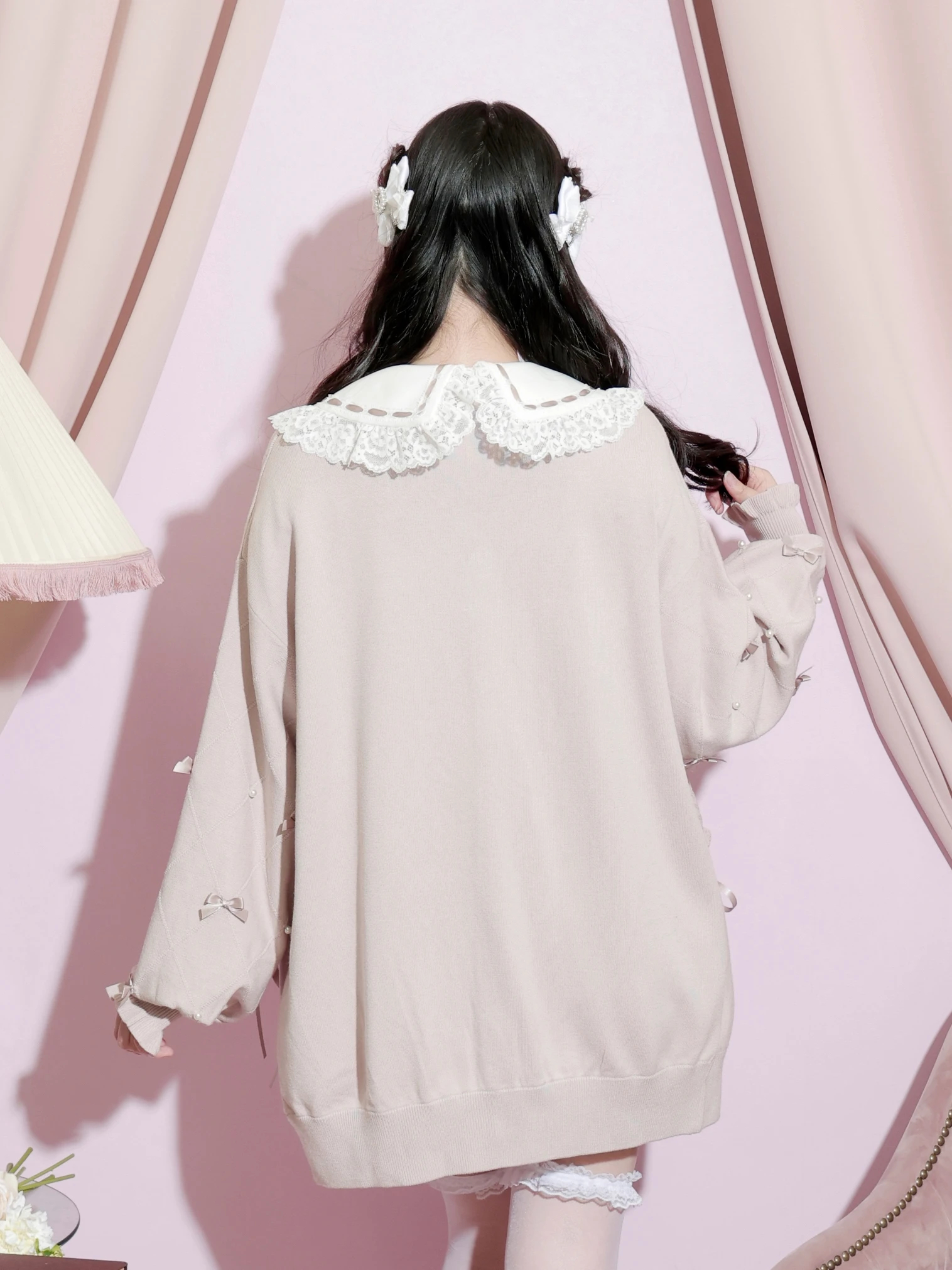 ケイミー　白カーディガン 長袖 キラキラリボンケーブルカーディガン（カーディガン｜オフホワイト