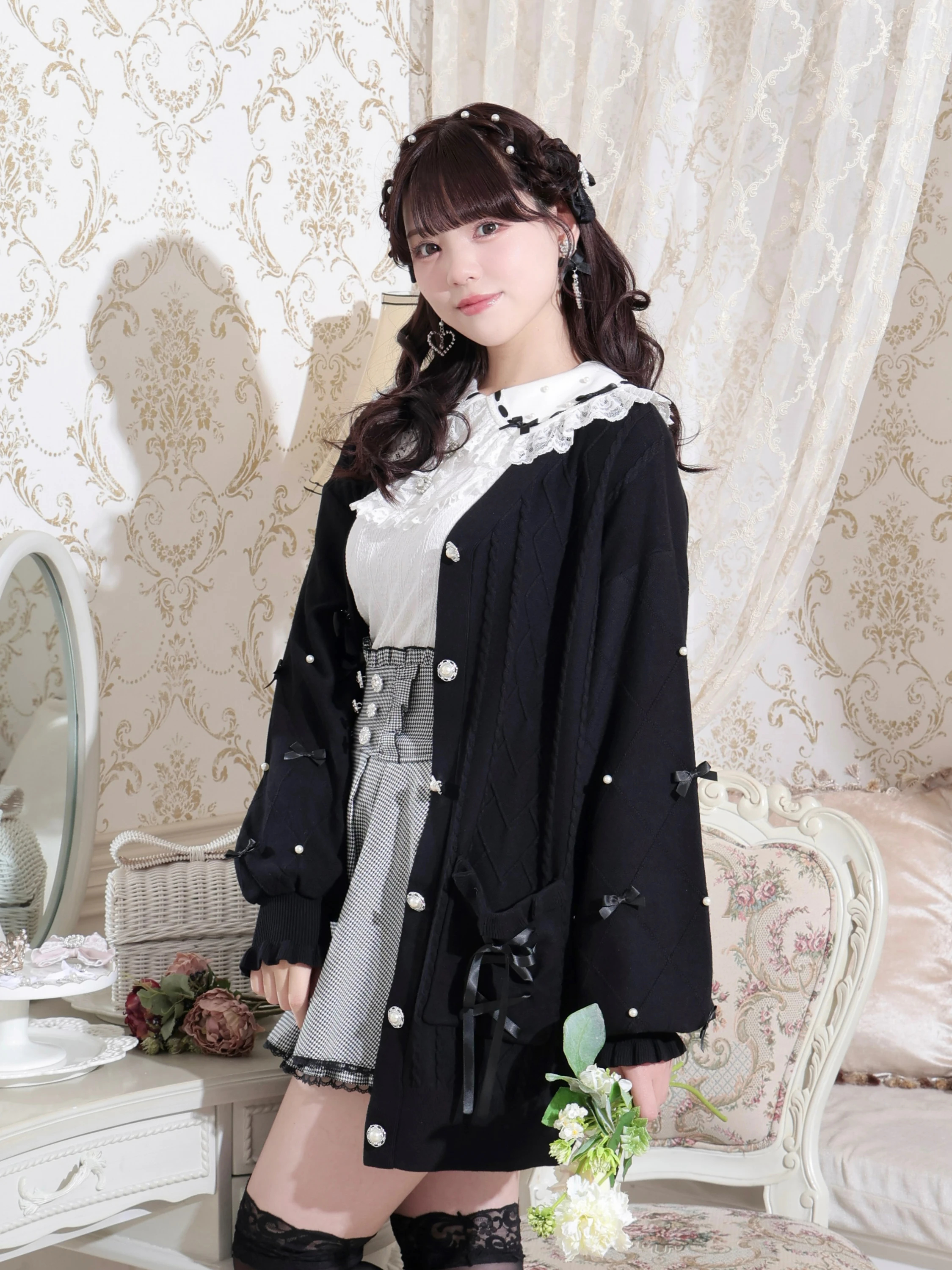 キラキラリボンケーブルカーディガン（カーディガン｜オフホワイト