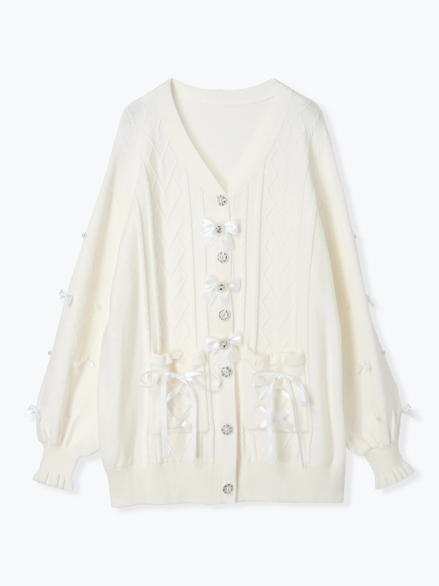 キラキラリボンケーブルカーディガン（カーディガン｜オフホワイト