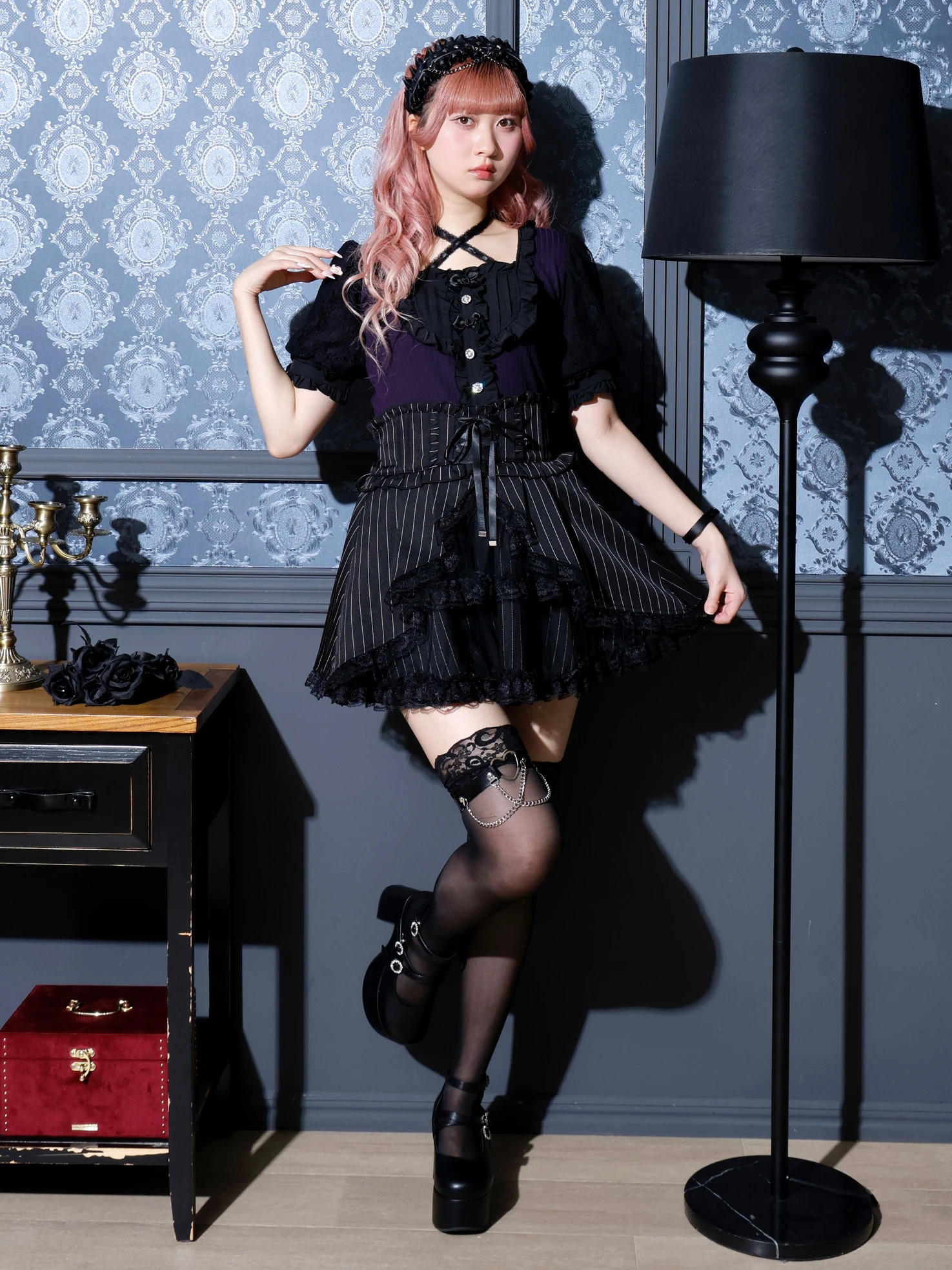 NOEMIE ノエミー ローズチョーカーネックゴシックカットソー ローズチョーカーネックゴシックカットソー（カットソー・T