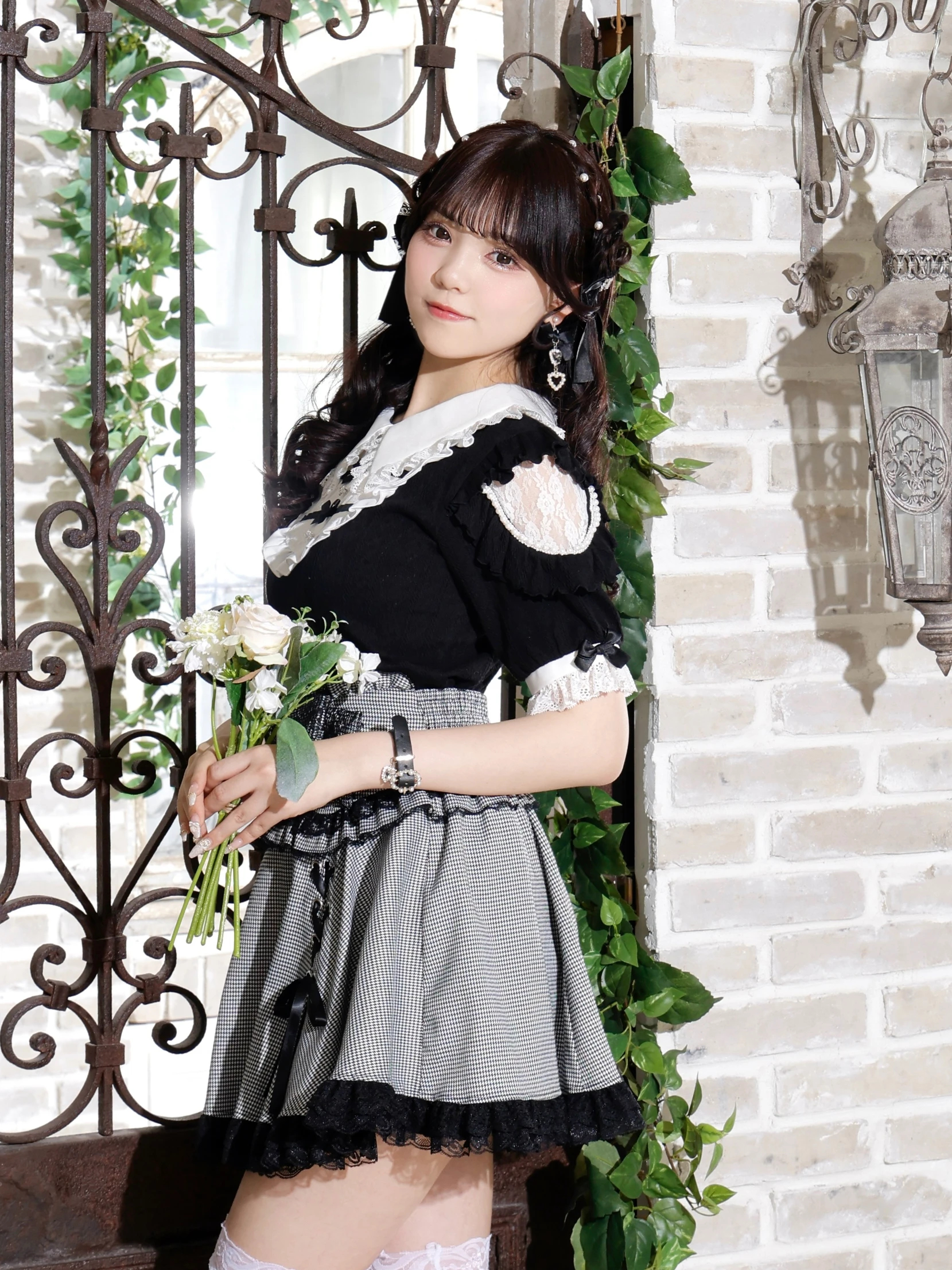 お嬢さんダブルリボンパールショルダーカットソー お嬢さんダブルリボンパールショルダーカットソー（カットソー