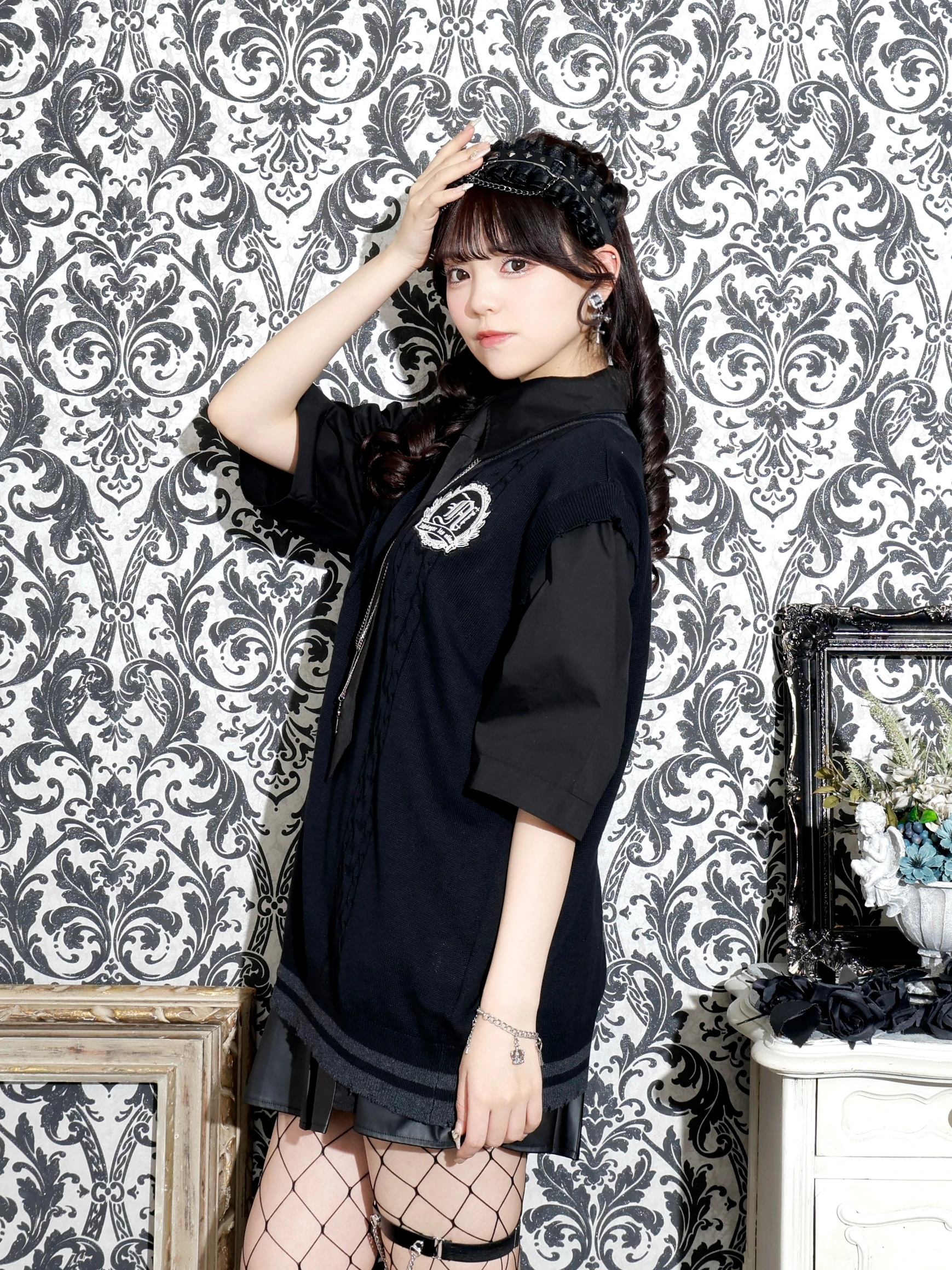 チェーンネクタイ付きユニセックスニットベスト（チュニック｜オフ