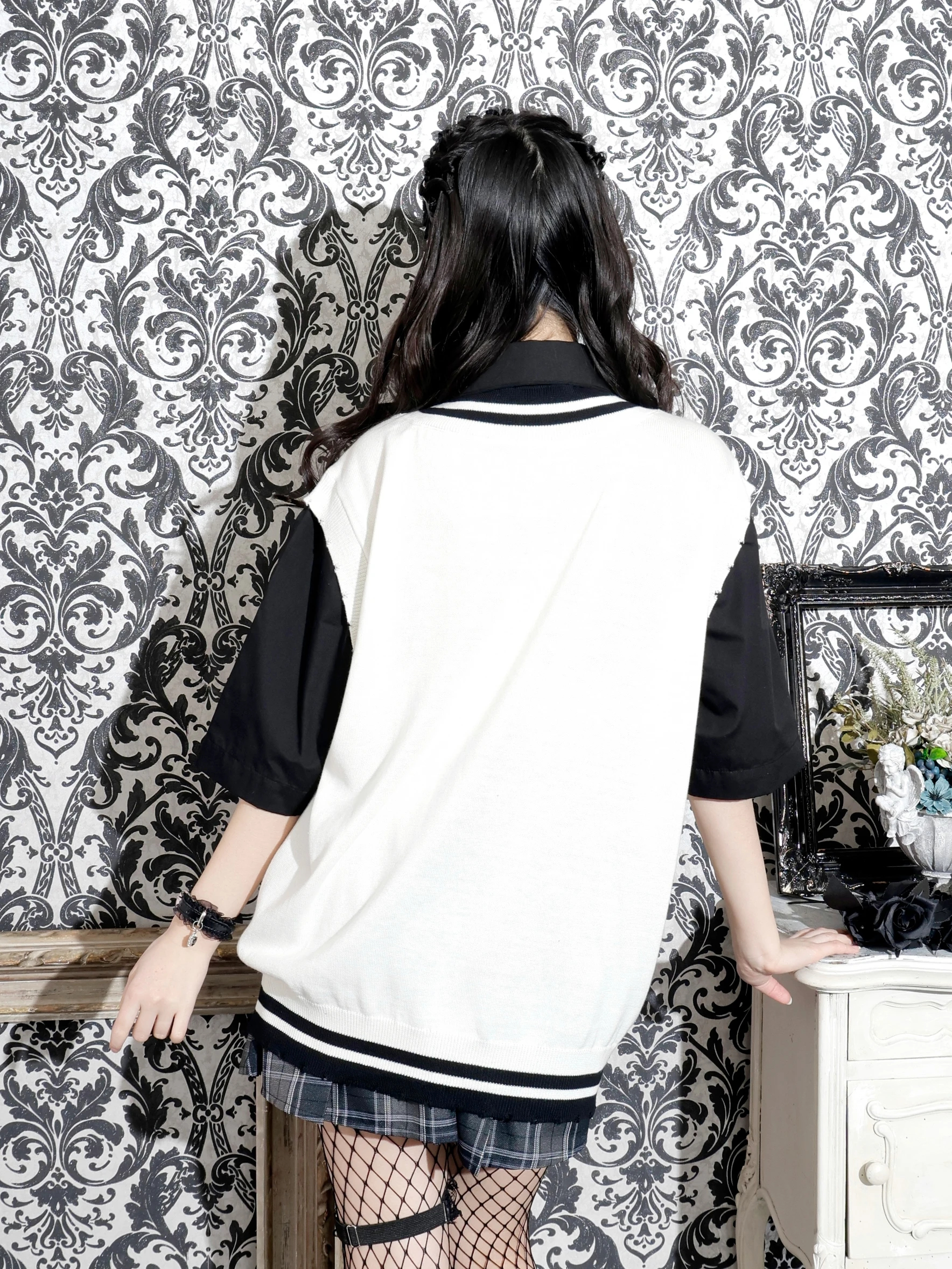 チェーンネクタイ付きユニセックスニットベスト（チュニック｜オフ