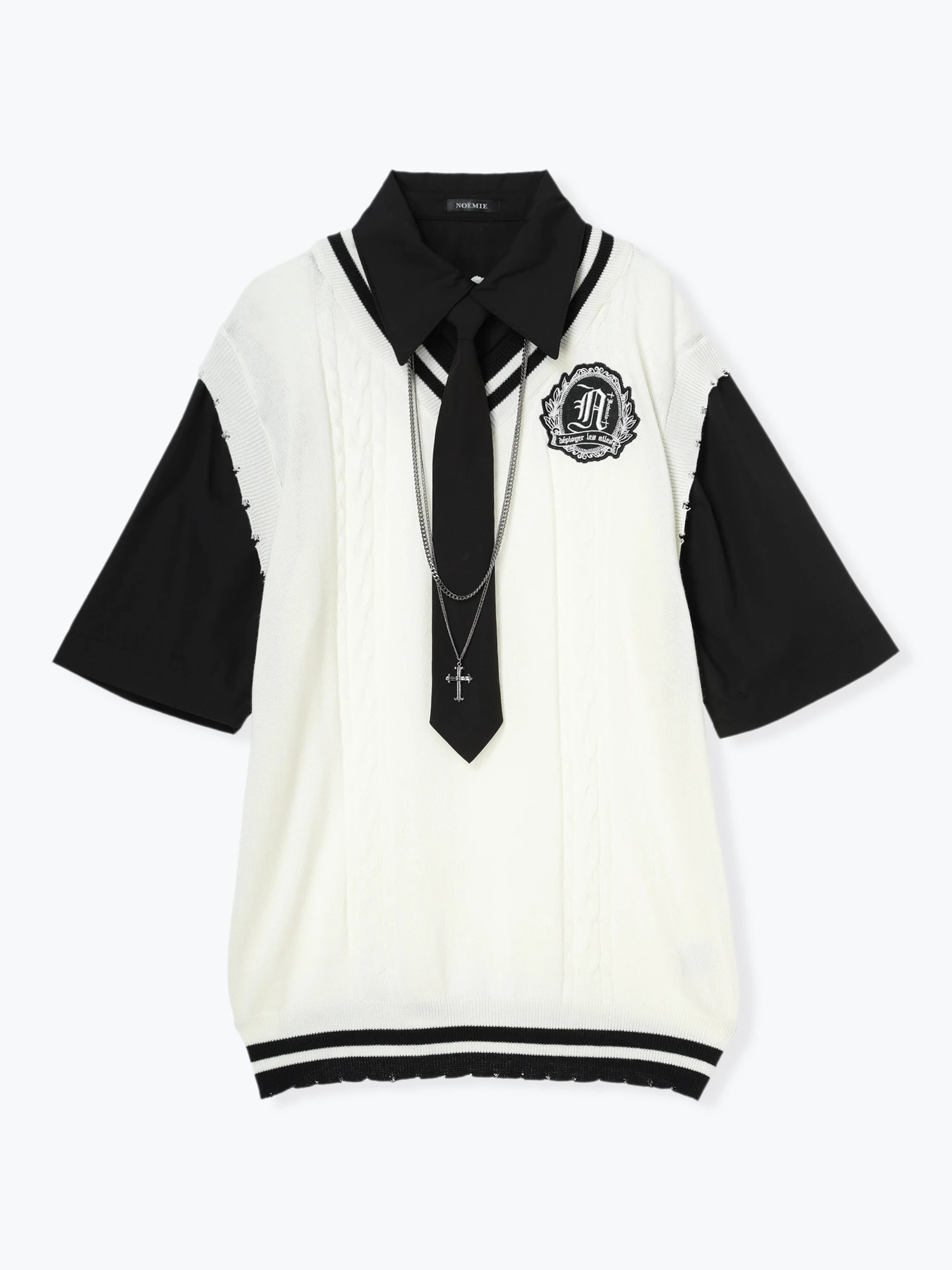 チェーンネクタイ付きユニセックスニットベスト（チュニック｜オフ