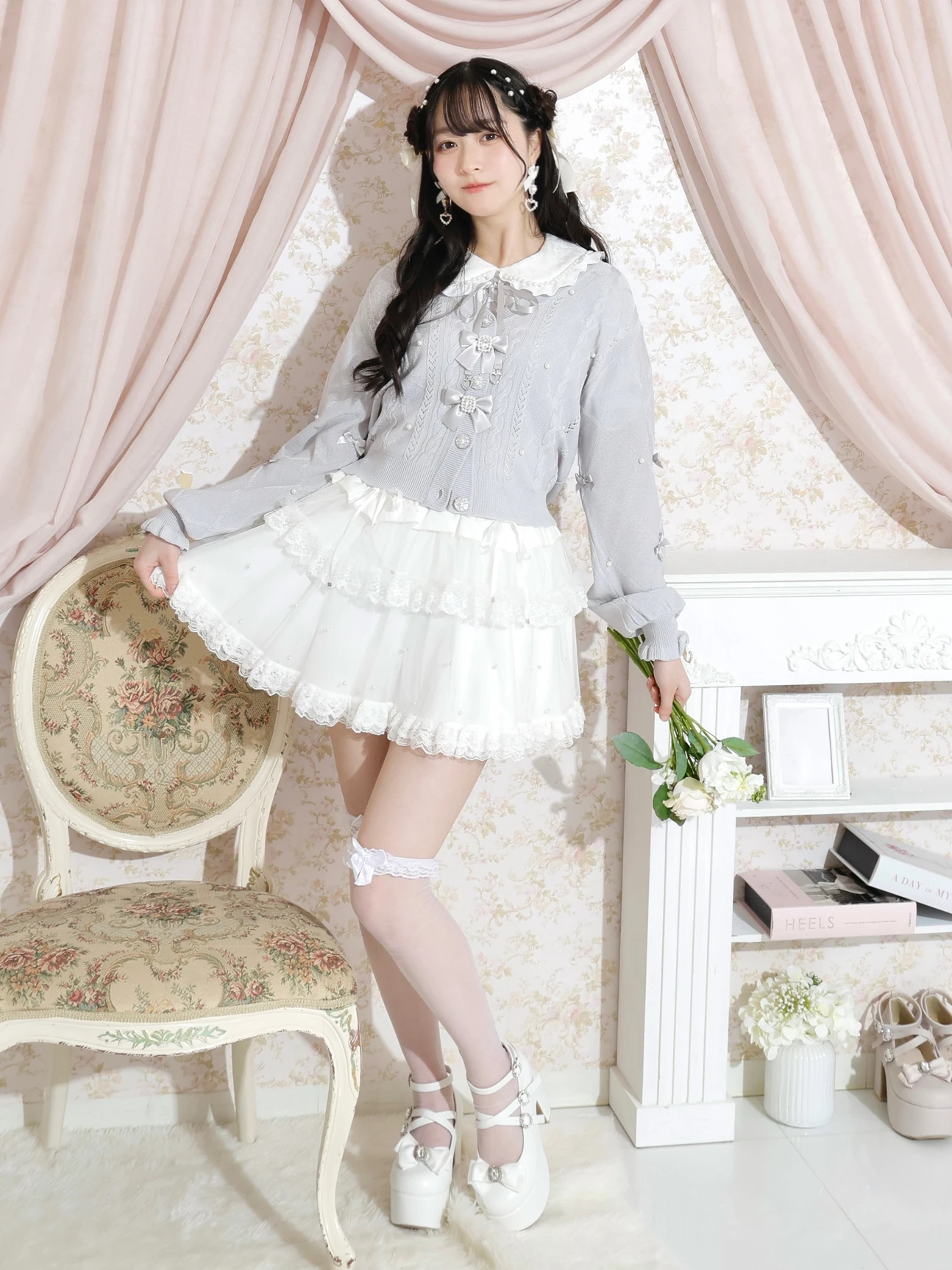 メニーリボンキラキラケーブルカーディガン ノエミー NOEMIE メニーリボンキラキラケーブルカーディガン