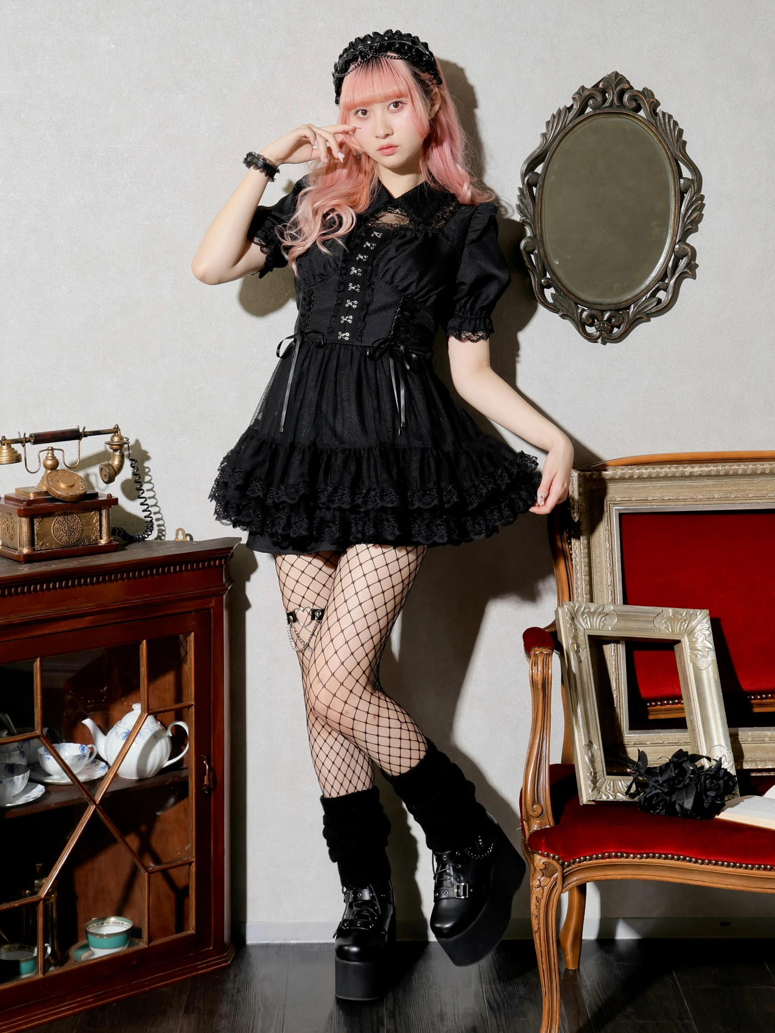 レースアップチュールティアードセットアップ（セットアップ｜ピンク