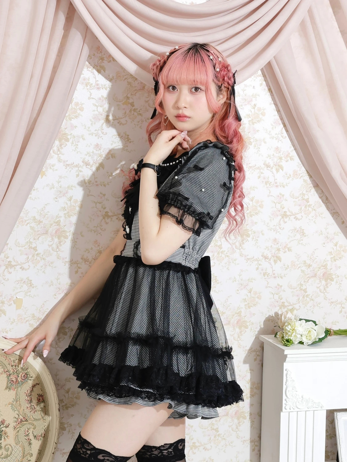 ラッフルフリルドレッシーフレアセットアップ（セットアップ｜ピンク