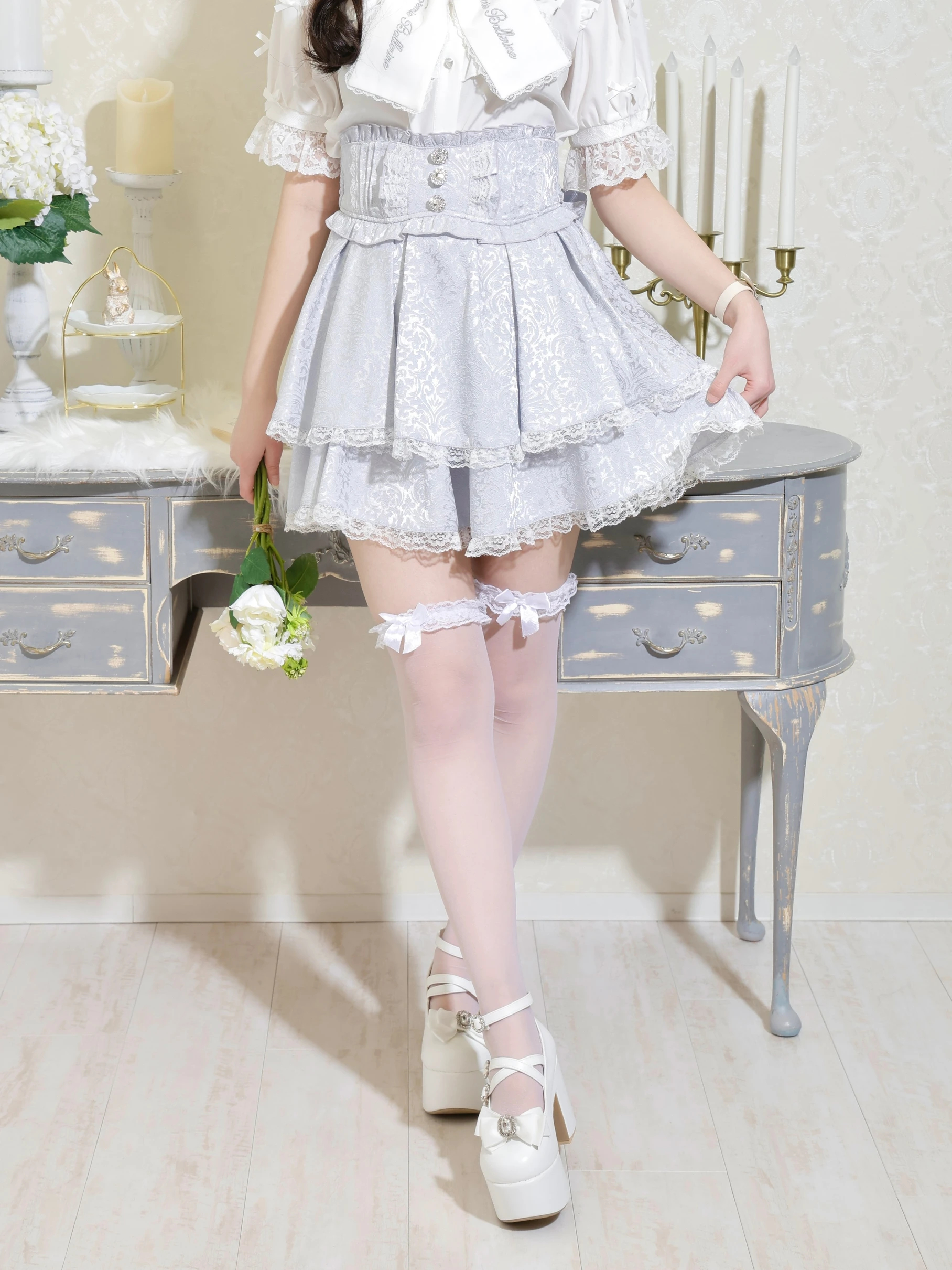 NOEMIE｜バックリボンパールチュールティアードスカパン