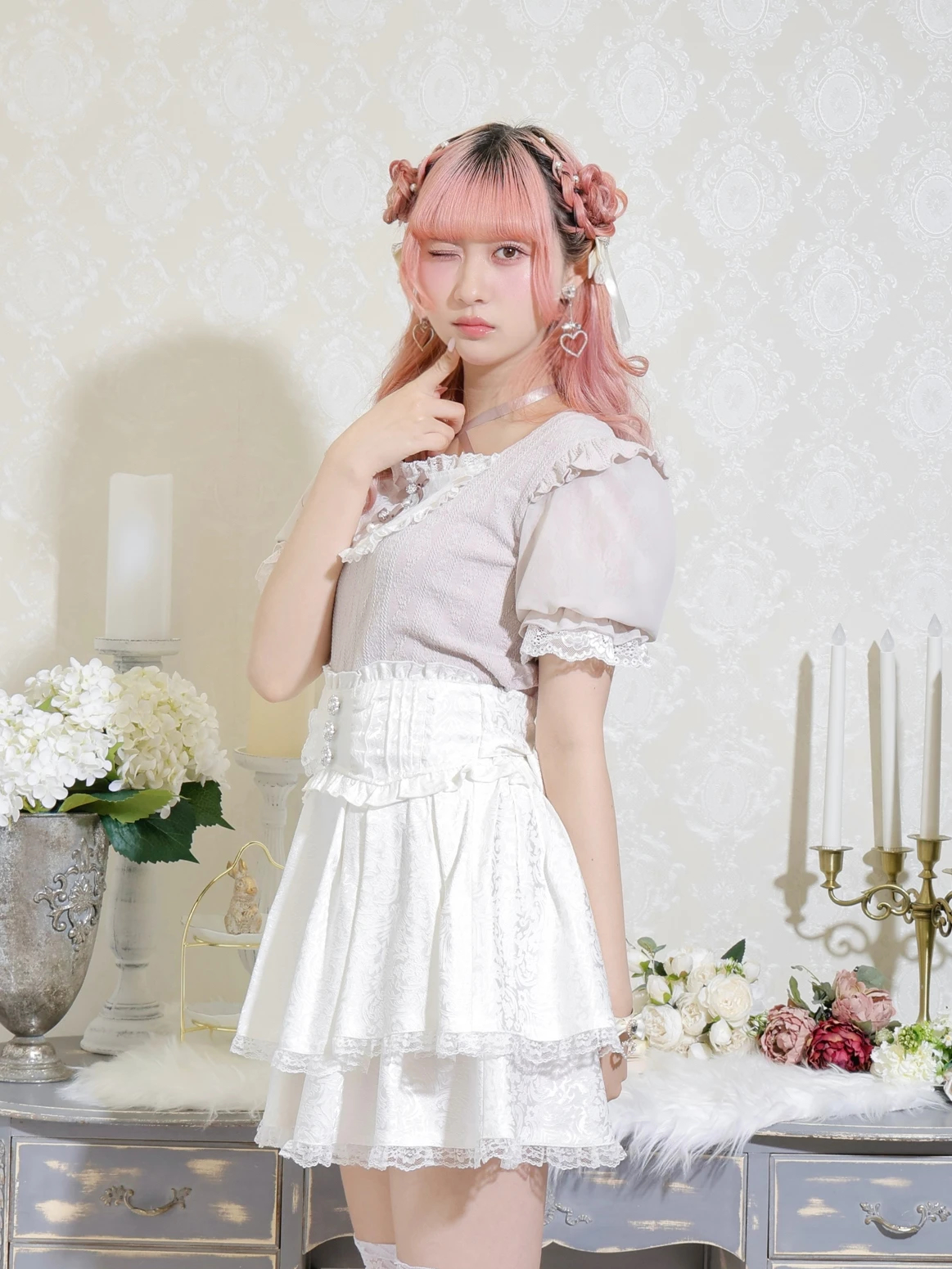 ノエミー バックリボンパールチュールティアードスカパン M ブラックチェック NOEMIE｜バックリボンパールチュールティアードスカパン