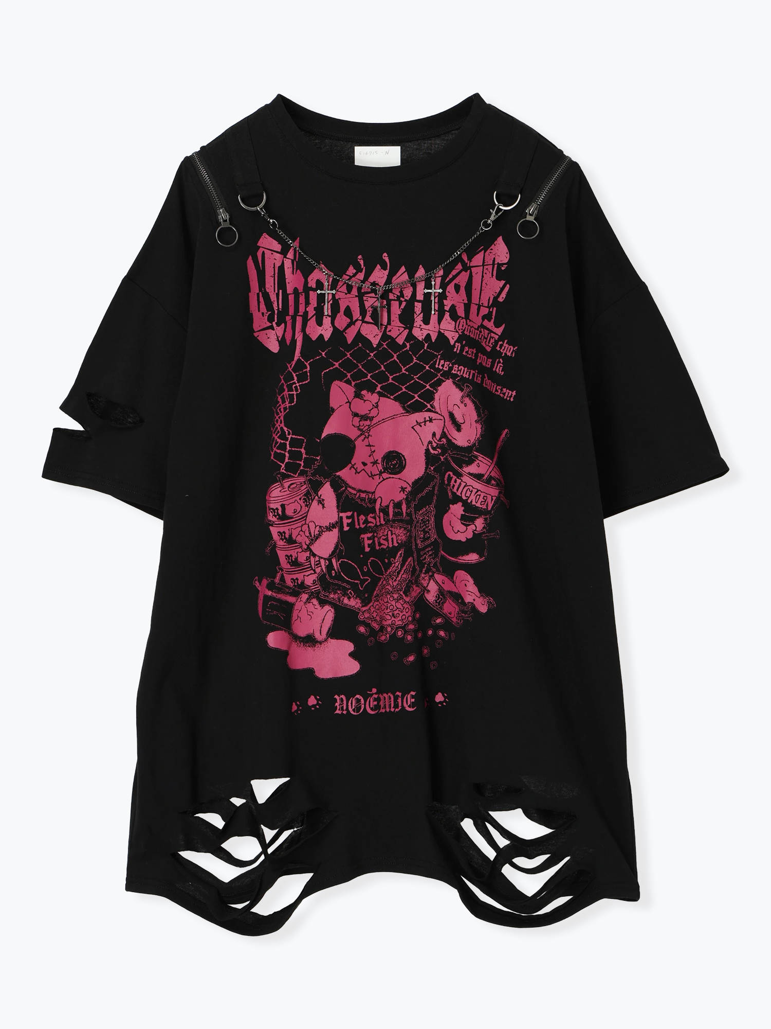 病みねこハーネスユニセックスTシャツ 病みねこハーネスユニセックスTシャツ（カットソー・Tシャツ｜黒