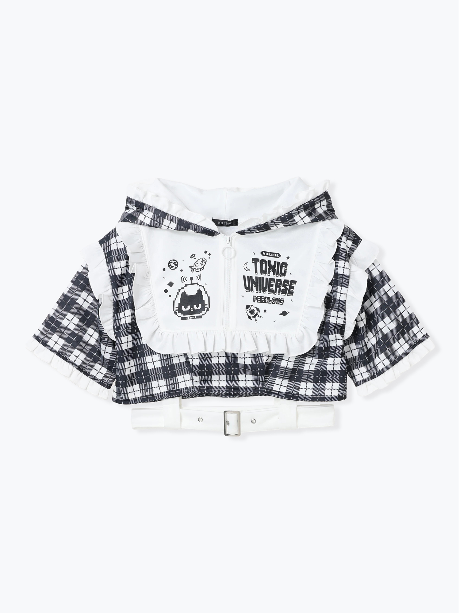 ヨークフリルチェックジャージちびパーカー（パーカー｜サックス