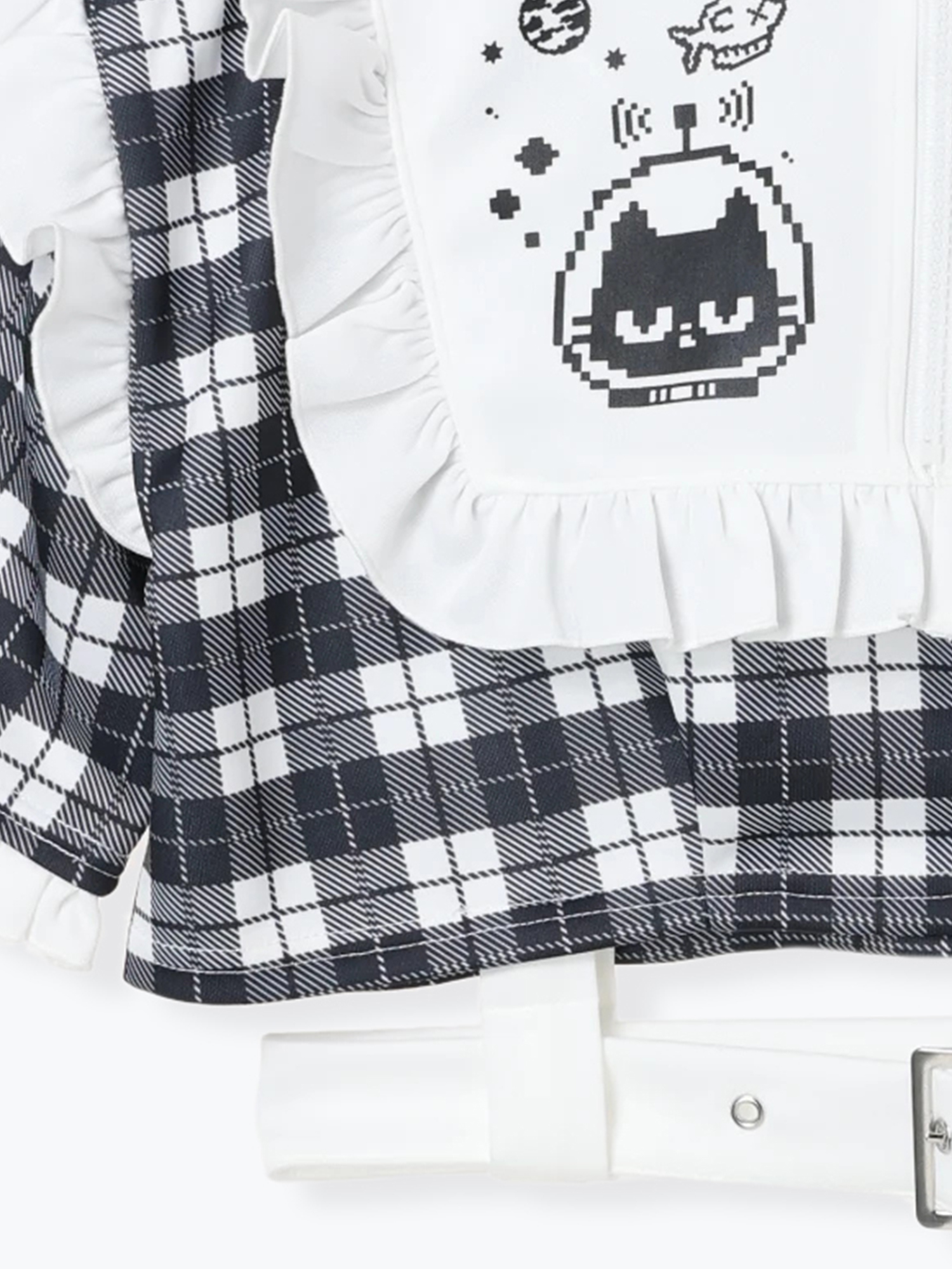 ヨークフリルチェックジャージちびパーカー（パーカー｜サックス