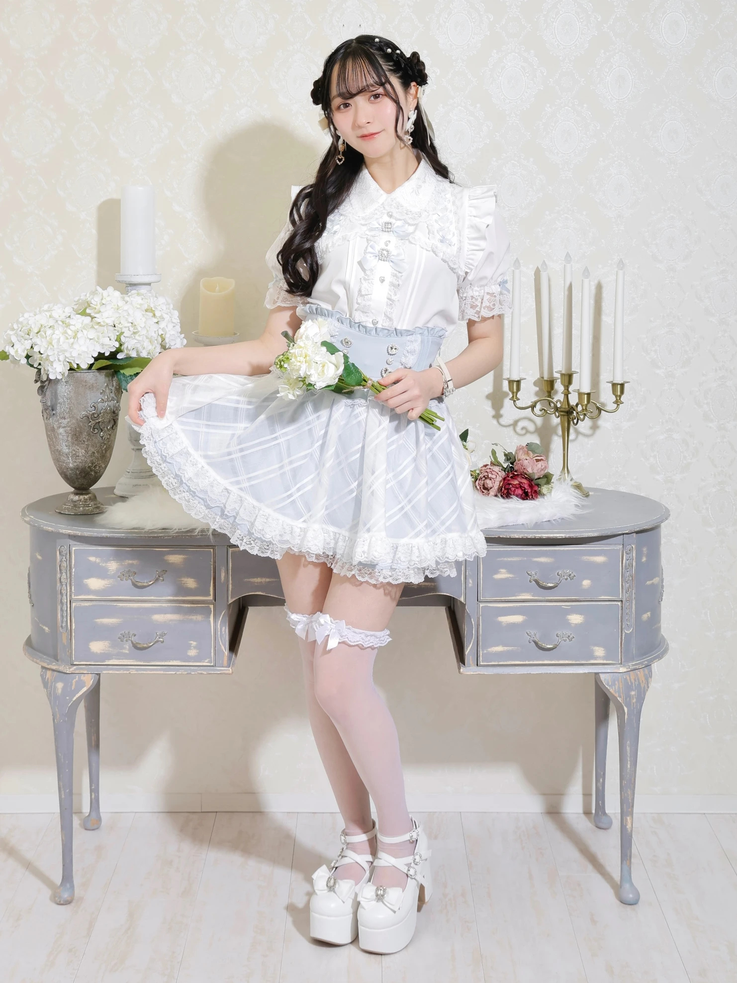 プリンセスシアーチェックフレアスカパン（ミニスカート｜オフホワイト