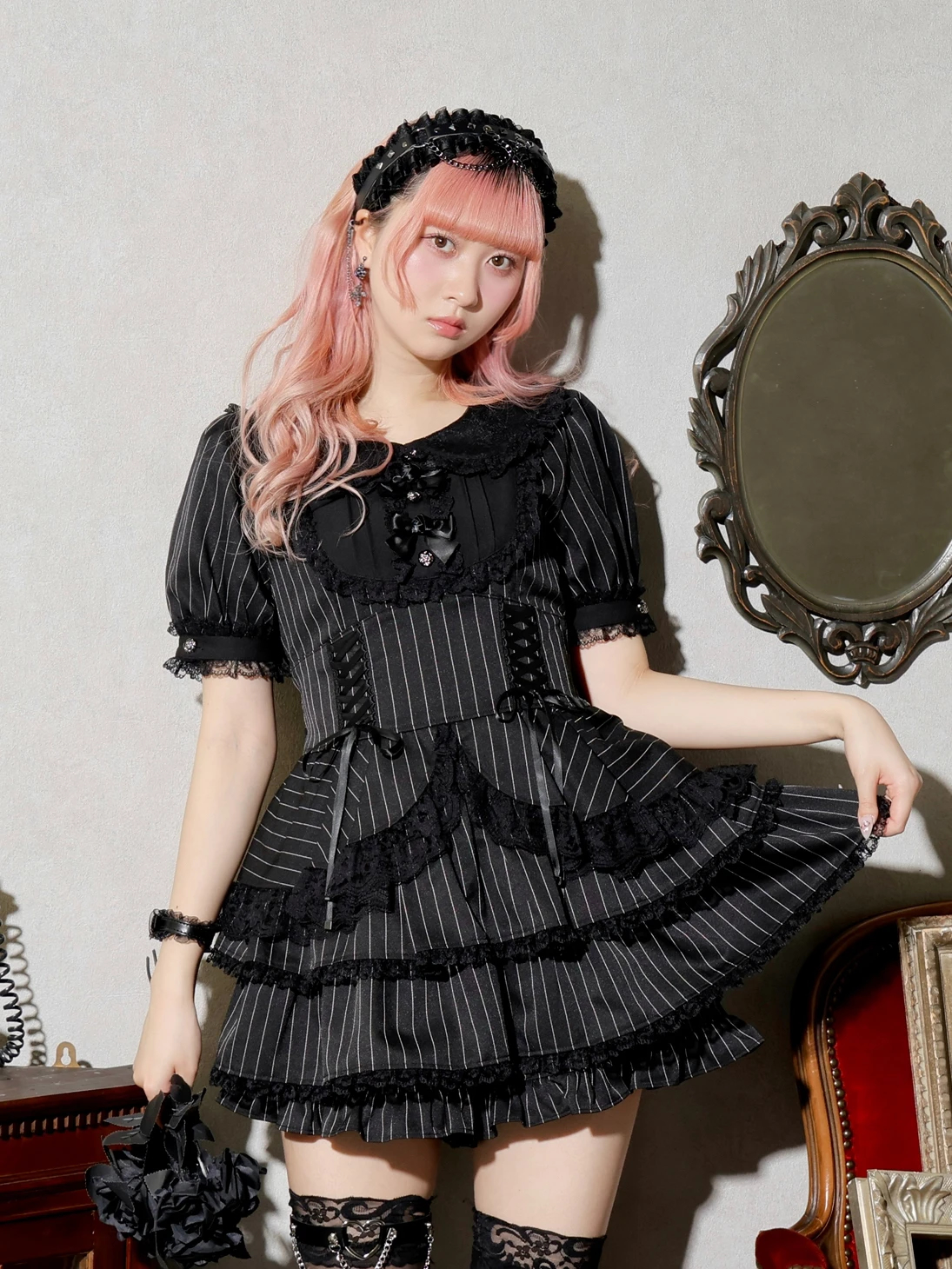 地雷 NOEMIE ノエミー ティアード セットアップ ベルト リボン 十字架 地雷 NOEMIE ノエミー ティアード セットアップ ベルト リボン