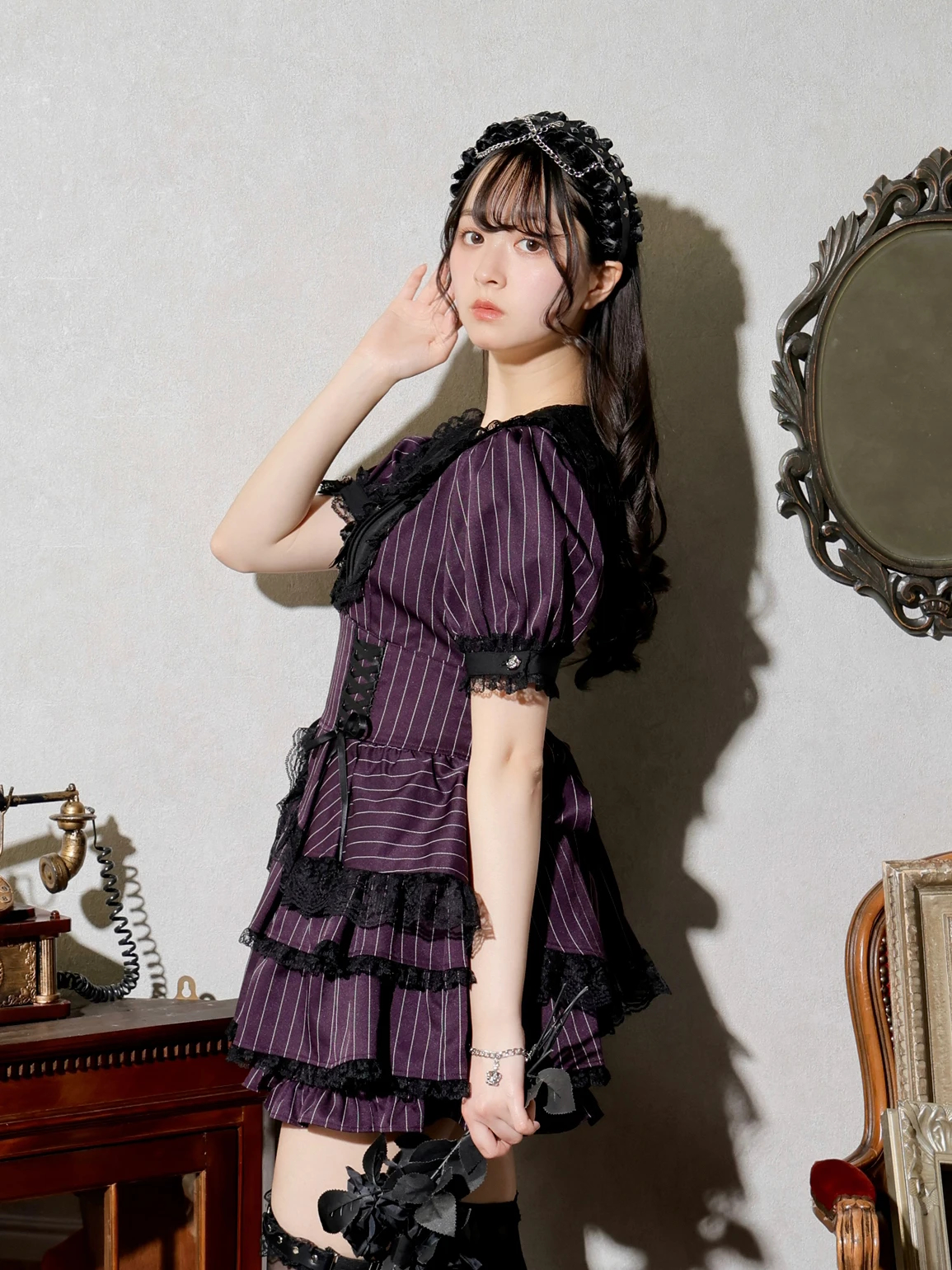 ゴシックローズリボンティアードセットアップ（セットアップ｜グレー