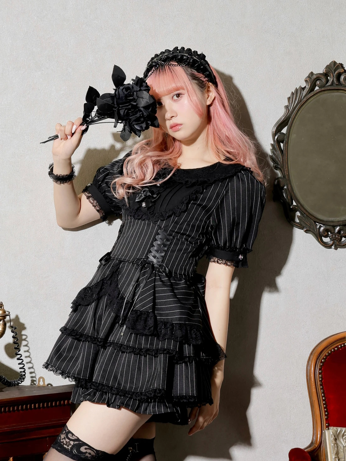 ゴシックローズリボンティアードセットアップ（セットアップ｜グレー