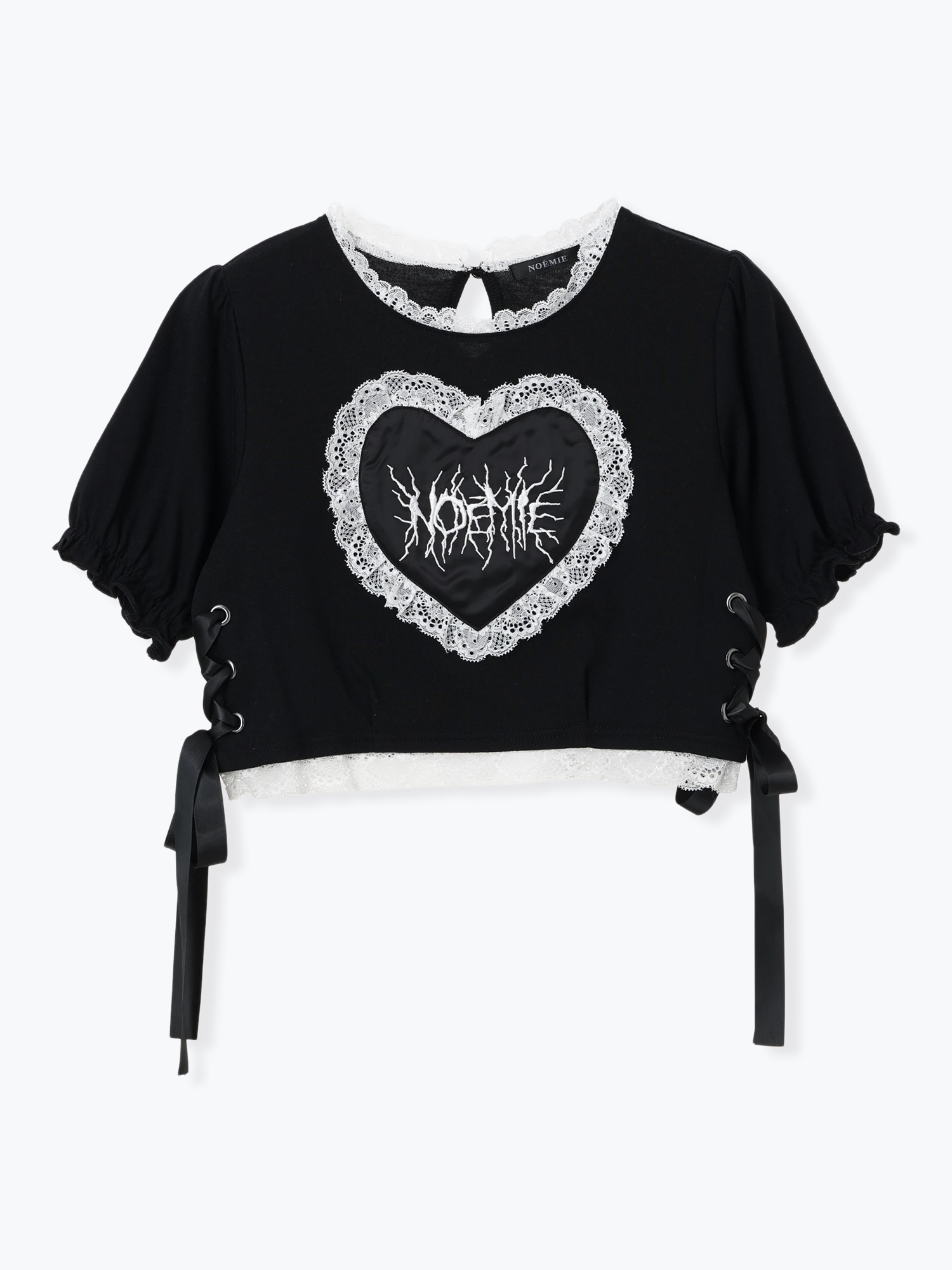 NOEMIE　サブカル系　Tシャツ ハートサテンフリルスピンドルちびT（カットソー・Tシャツ｜黒