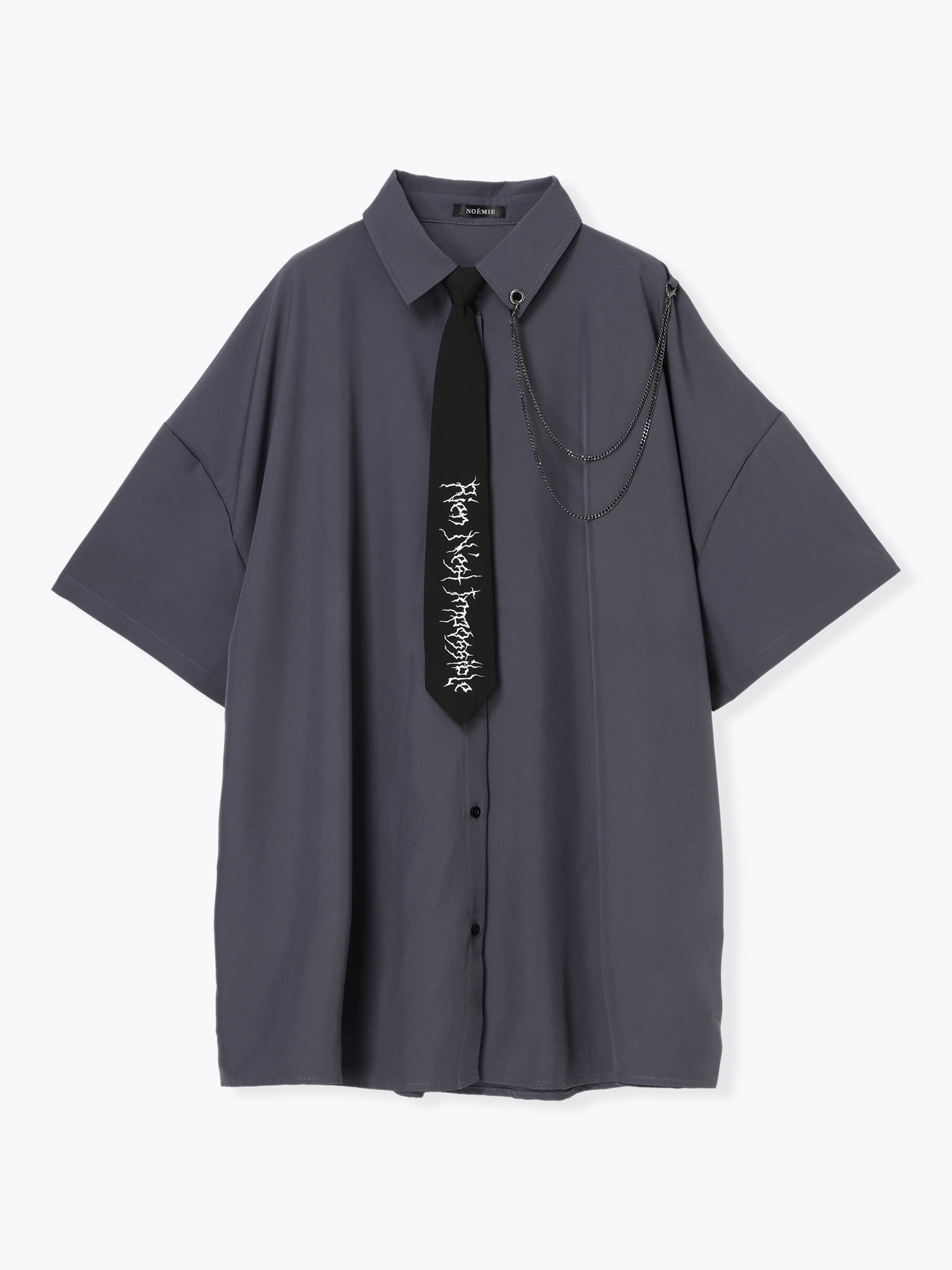 ネクタイ付きユニセックス5分袖シャツ（チュニック｜黒・オフホワイト