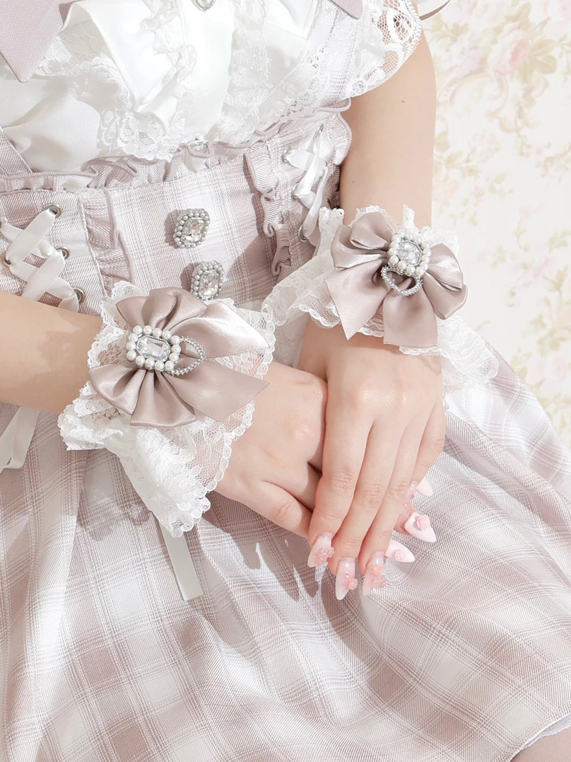 ビジューリボンハートチャームレースカフス（アクセサリー｜ピンク