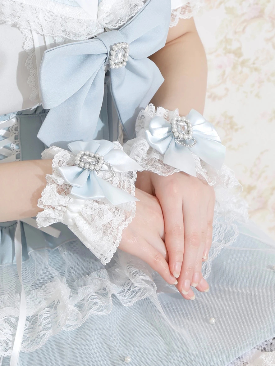 ビジューリボンハートチャームレースカフス（アクセサリー｜ピンク