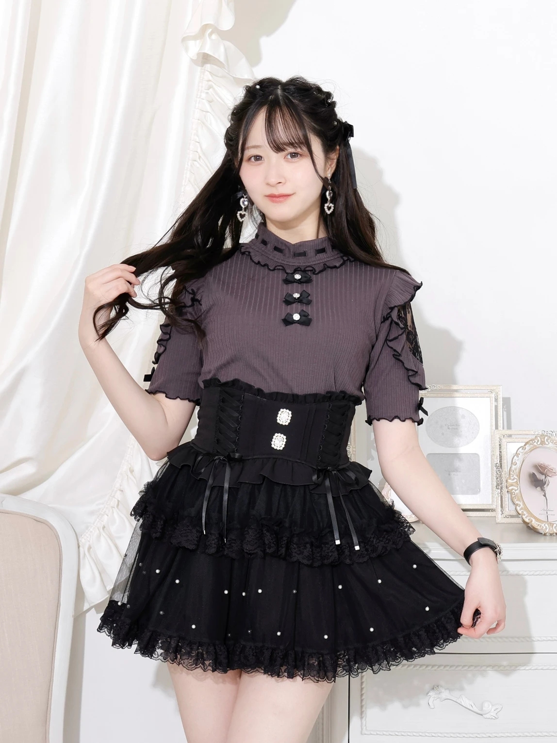 る*い様 NOEMIE ノエミー キラキラリボンオープンショルダープチハイカット キラキラリボンオープンショルダープチハイカットソー